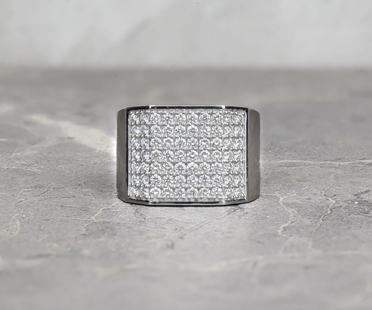 Men's Pavé Signet Round Shape Gemstone Wedding Ring