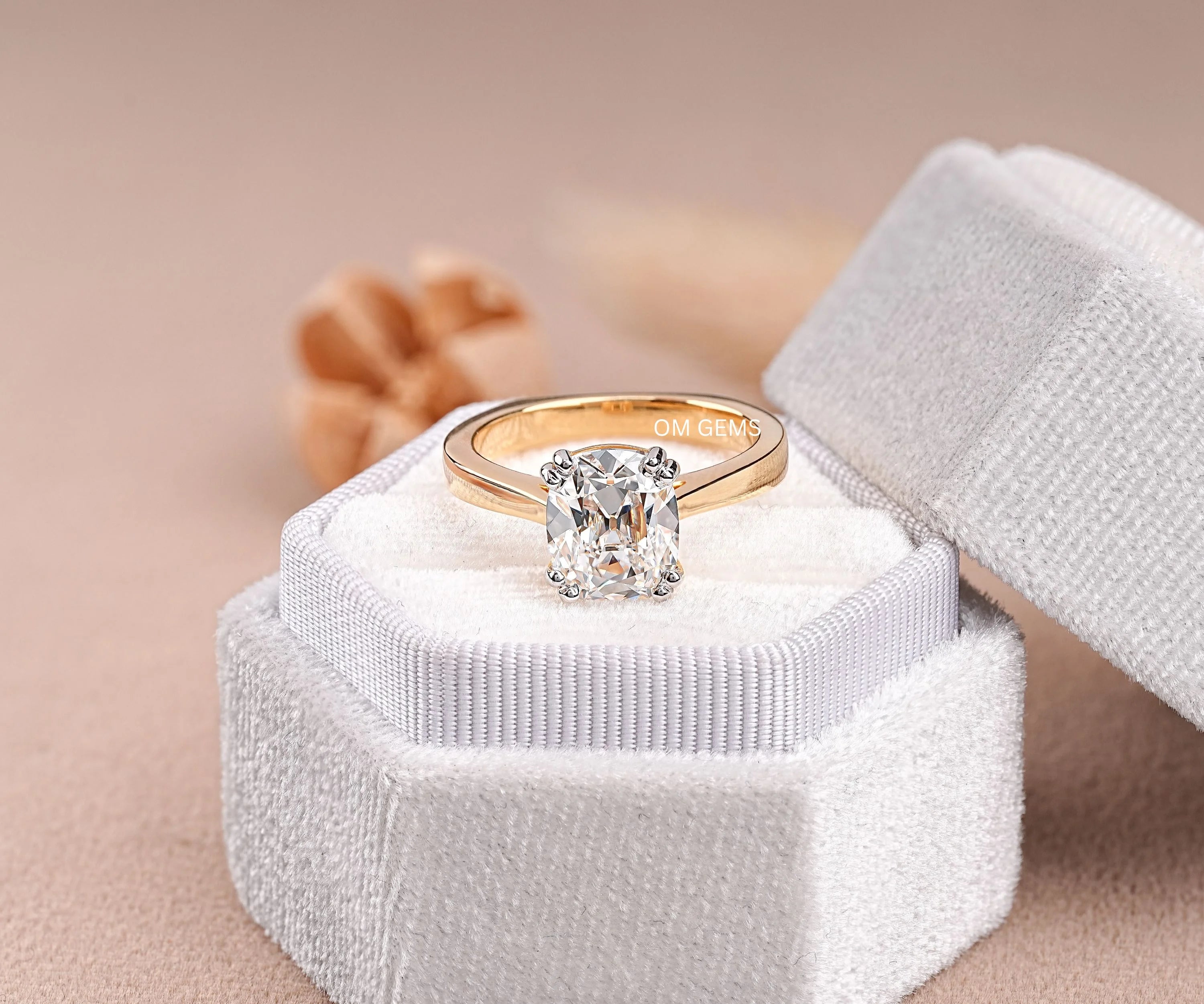 Old Mine Cushion Cut Lab Diamond Ring