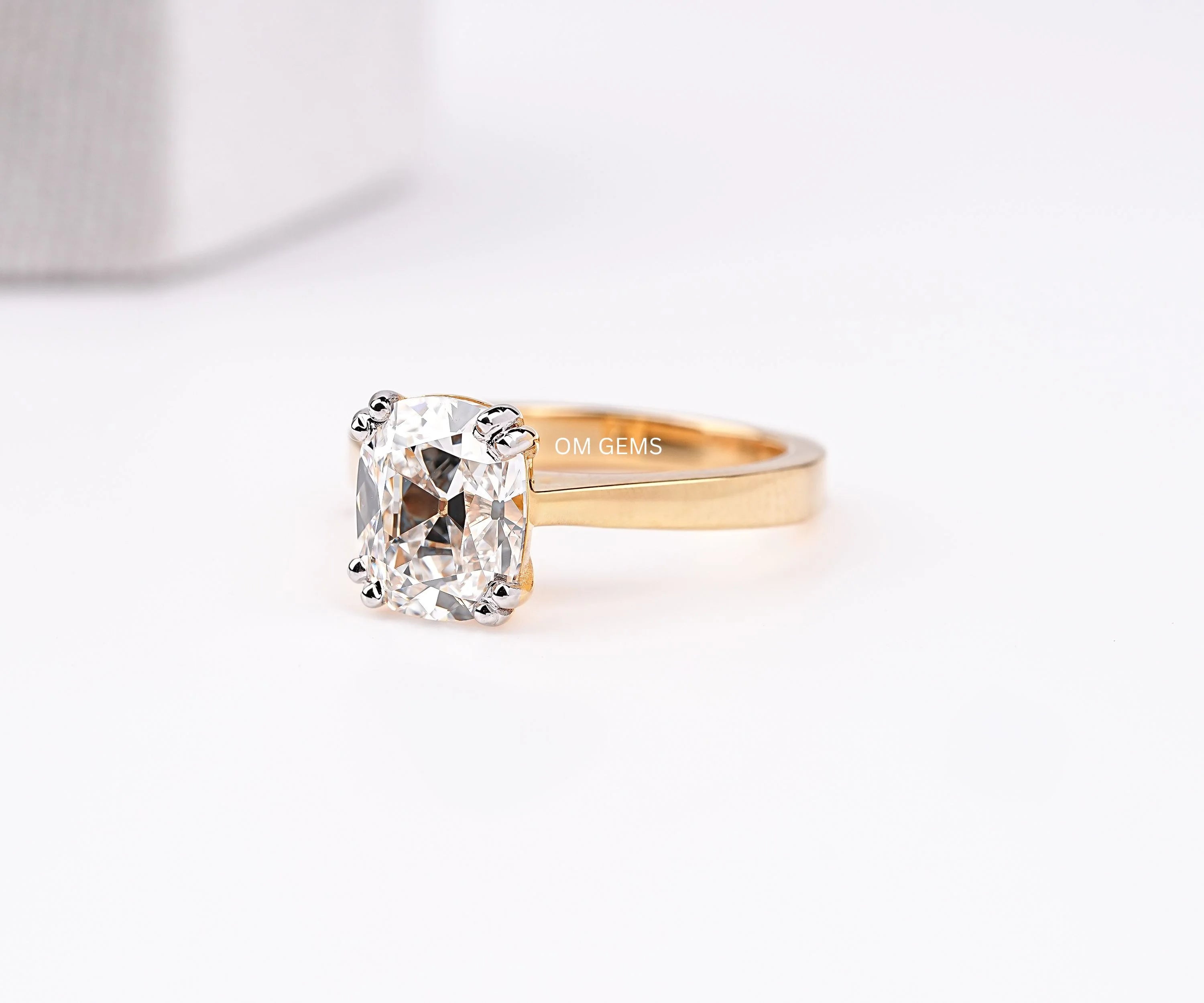 Old Mine Cushion Cut Lab Diamond Ring