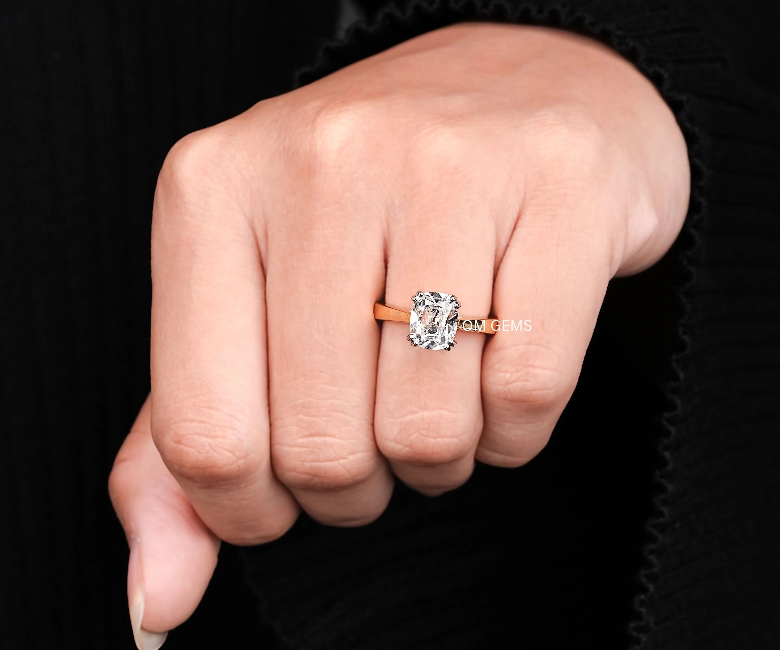 Old Mine Cushion Cut Lab Diamond Ring