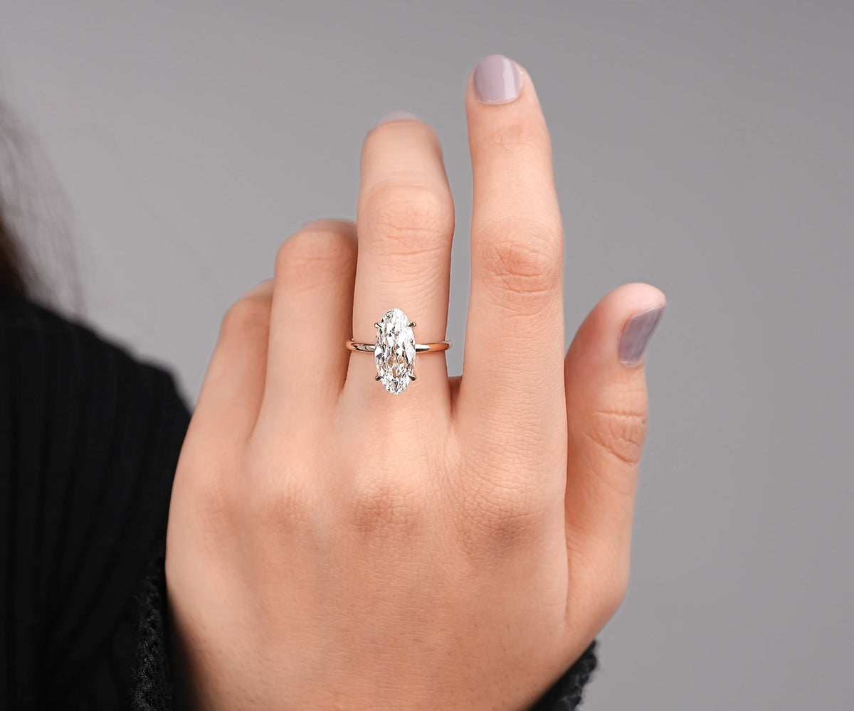 Solitaire Hidden Halo Moval Shape Old Mine Lab Diamond Engagement Ring