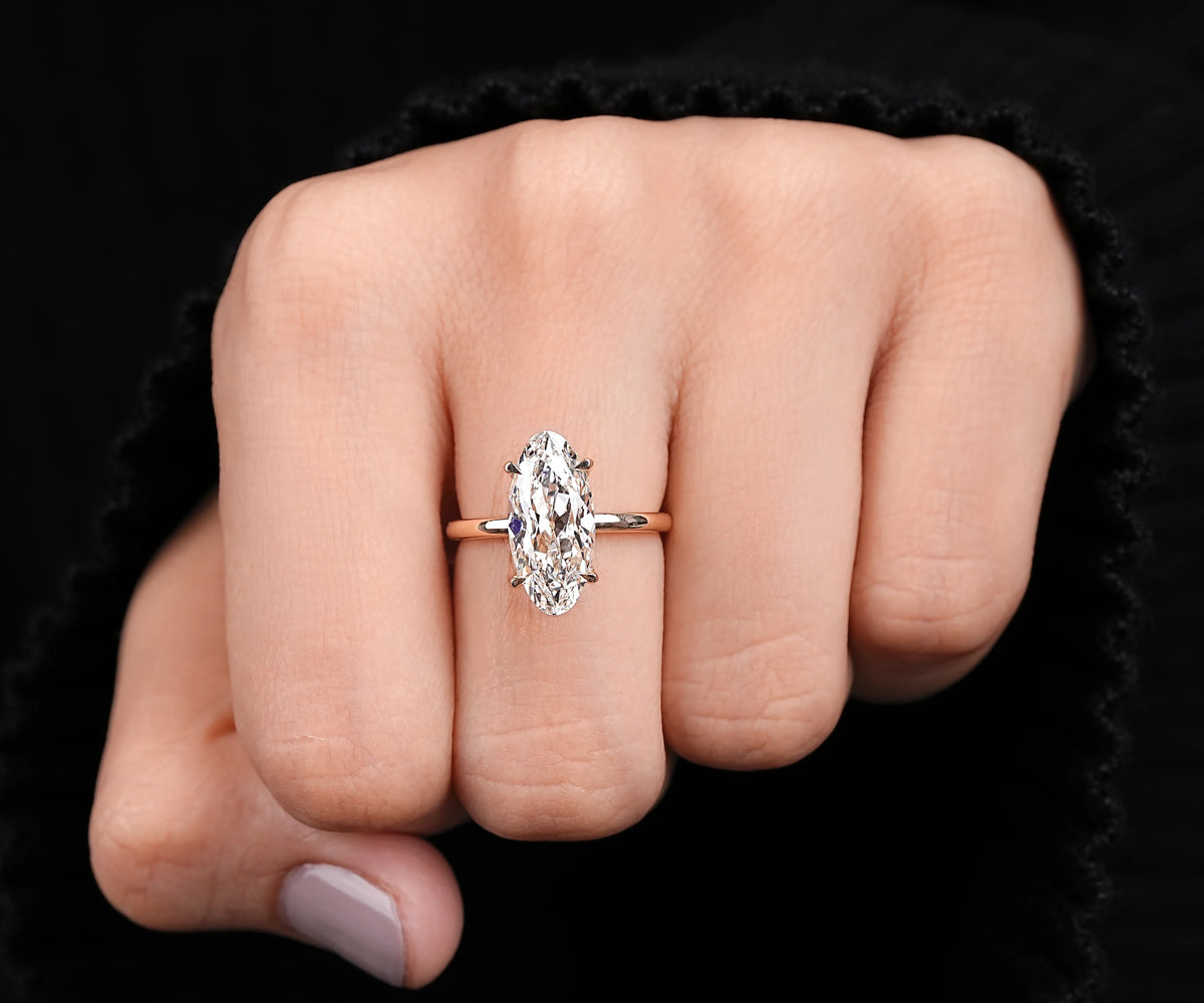 Solitaire Hidden Halo Moval Shape Old Mine Lab Diamond Engagement Ring