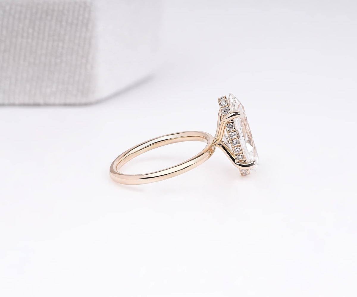 Solitaire Hidden Halo Moval Shape Old Mine Lab Diamond Engagement Ring