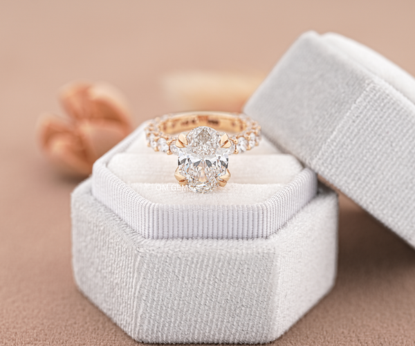 4 CT Hidden Halo Oval-Cut Accent Lab Diamond Engagement Ring