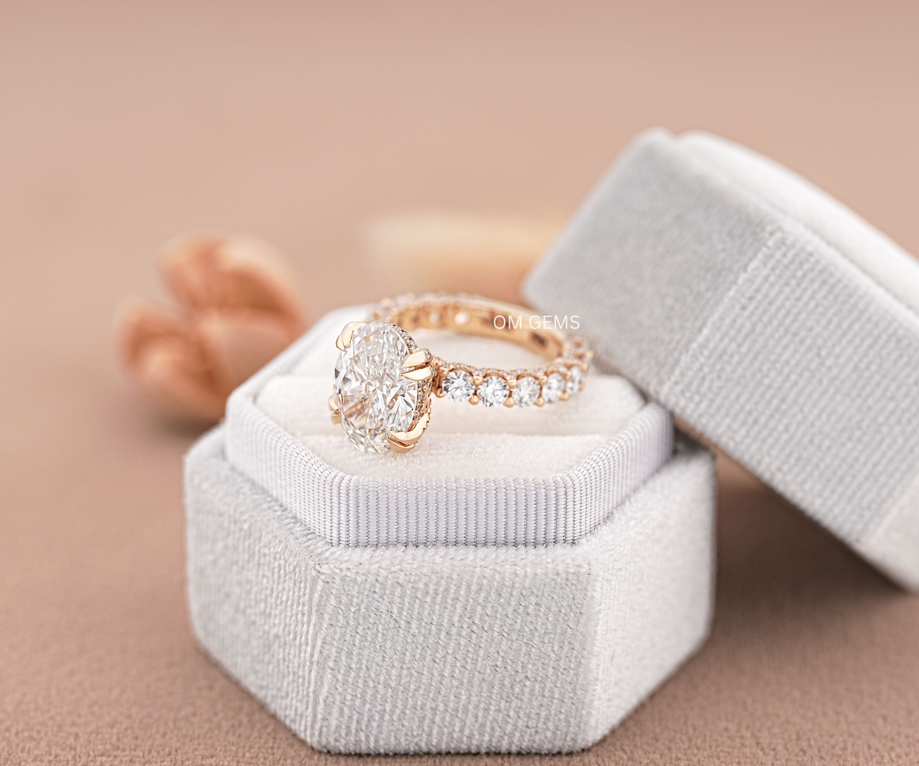 Oval Cut Lab Grown Diamond Accent Engagement Ring
