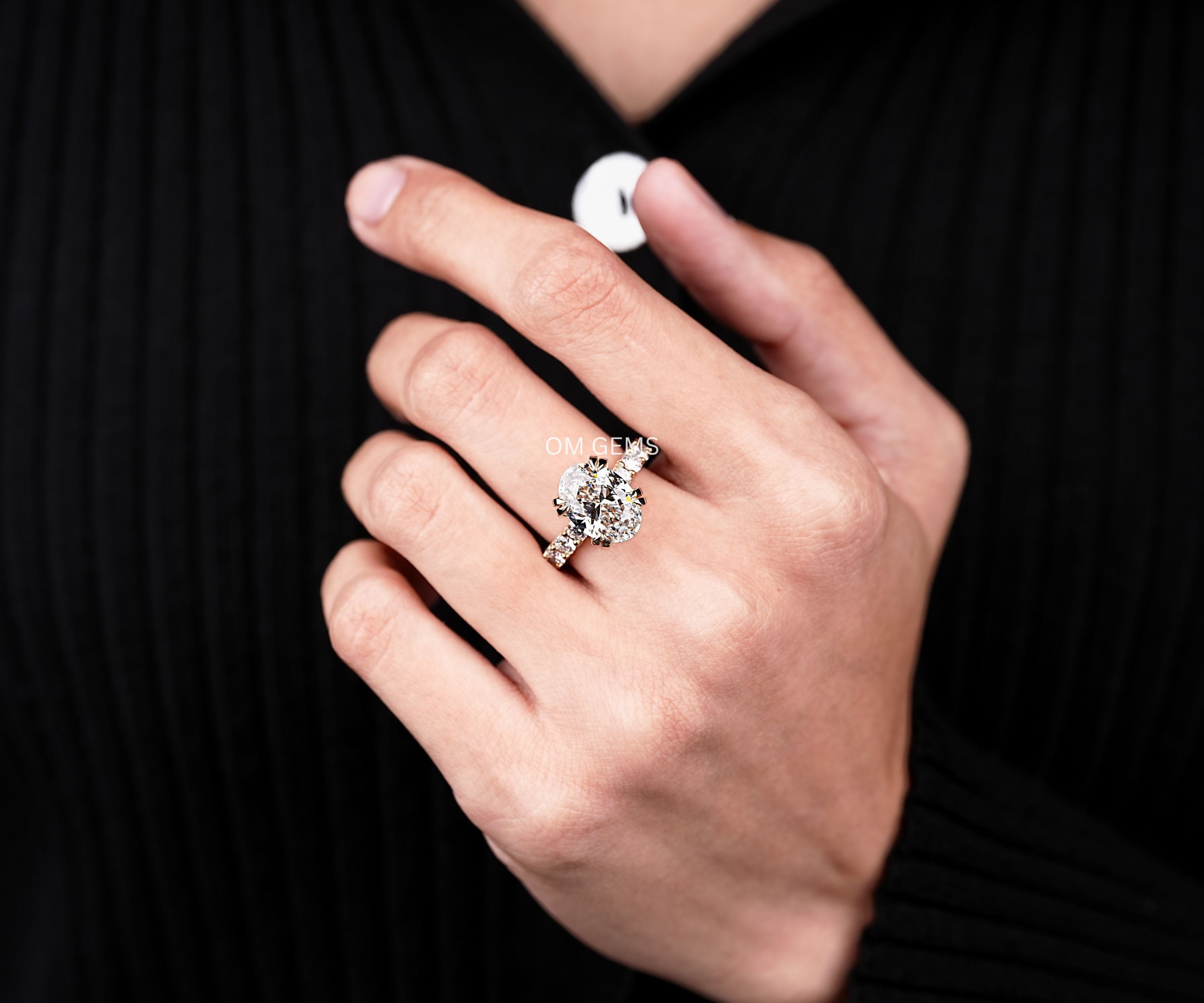 Hidden Halo Oval Cut Lab Grown Diamond Engagement Ring