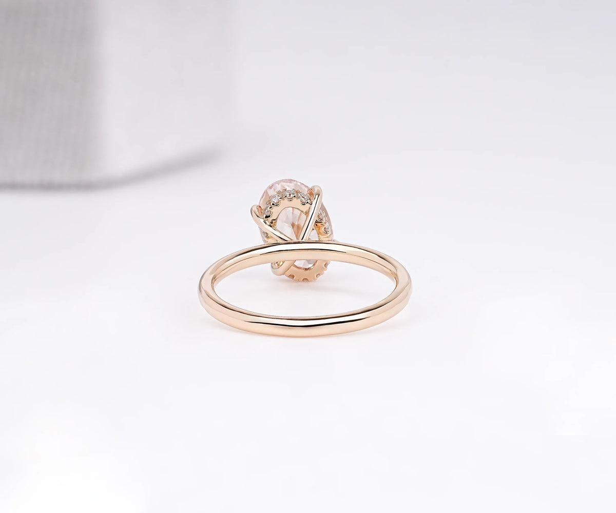 Solitaire Hidden Halo Tilted Fancy Pink Oval Shape Lab Diamond Engagement Ring