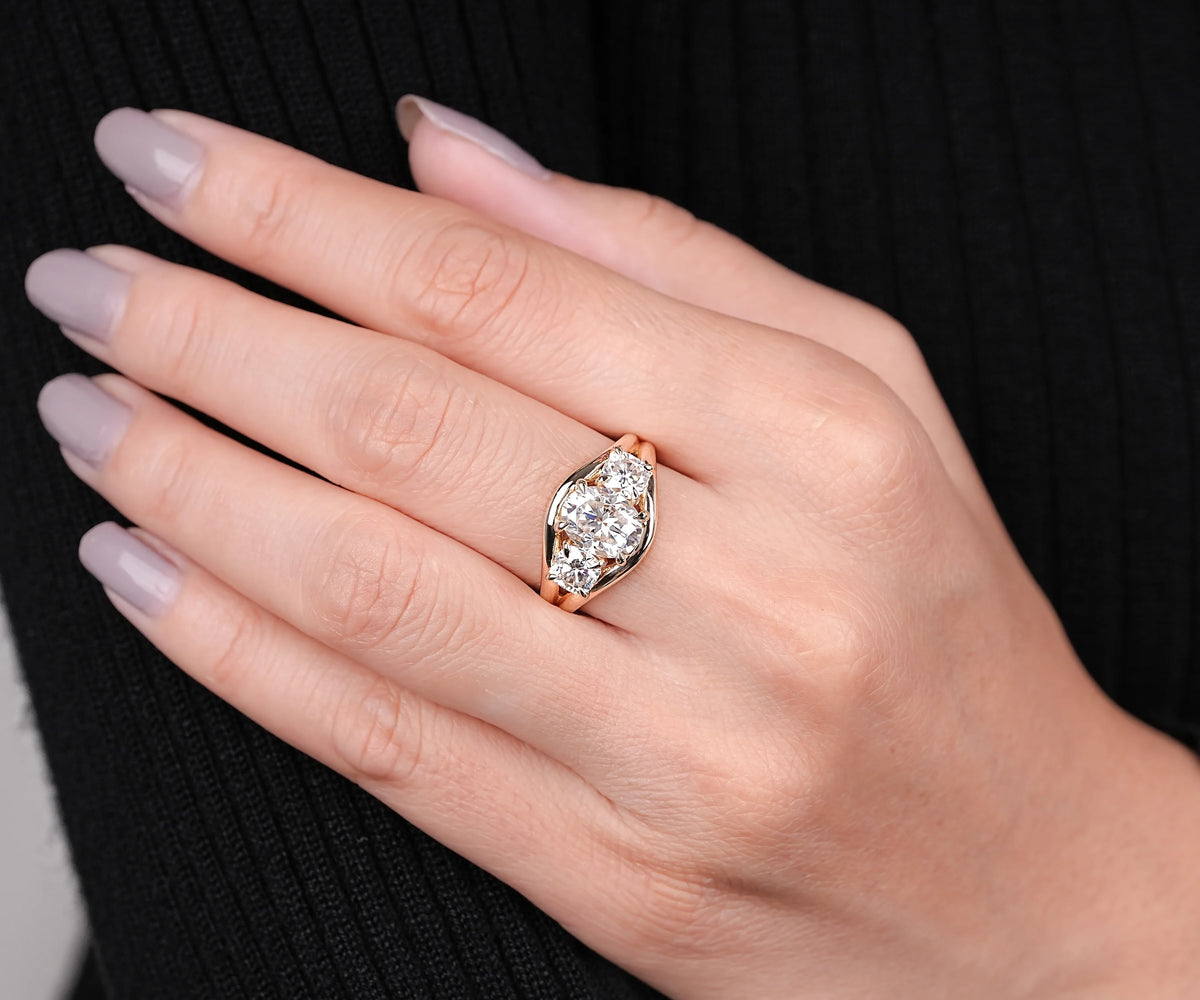Three Stone Split Shank Oval Shape Lab Diamond Engagement Ring