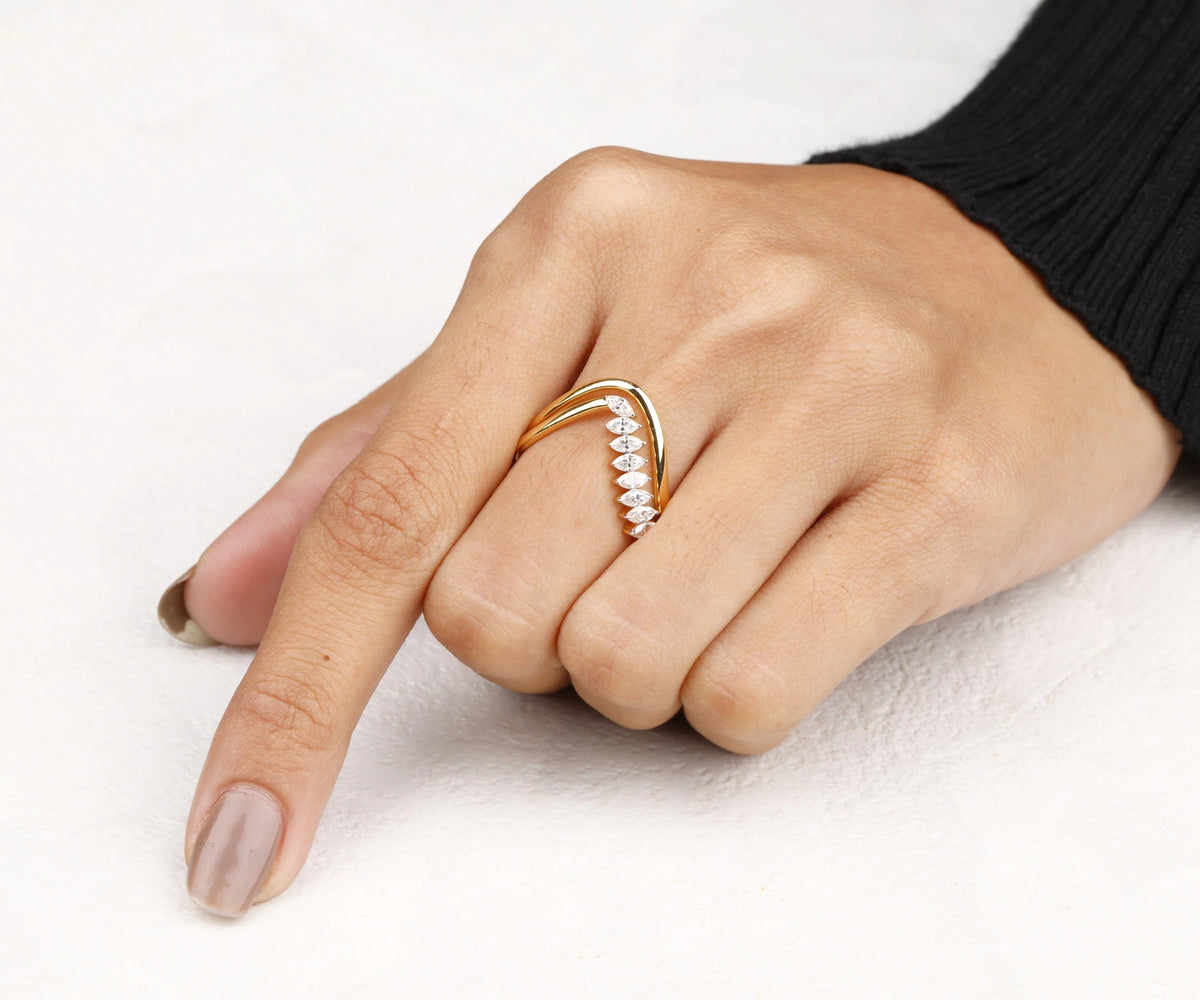 Bridal Set Pavé Marquise Shape Lab Grown Diamond Stackable Ring