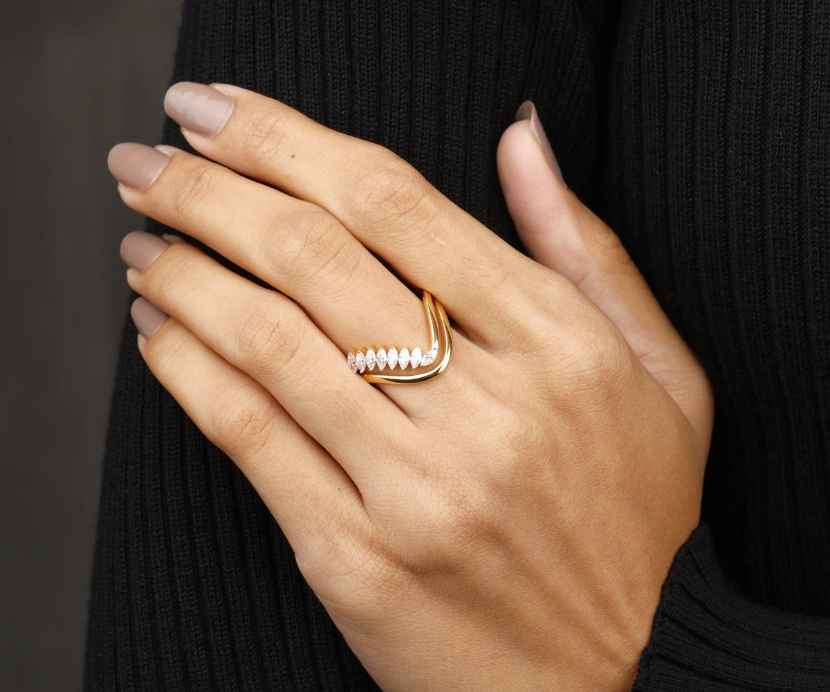 Bridal Set Pavé Marquise Shape Lab Grown Diamond Stackable Ring