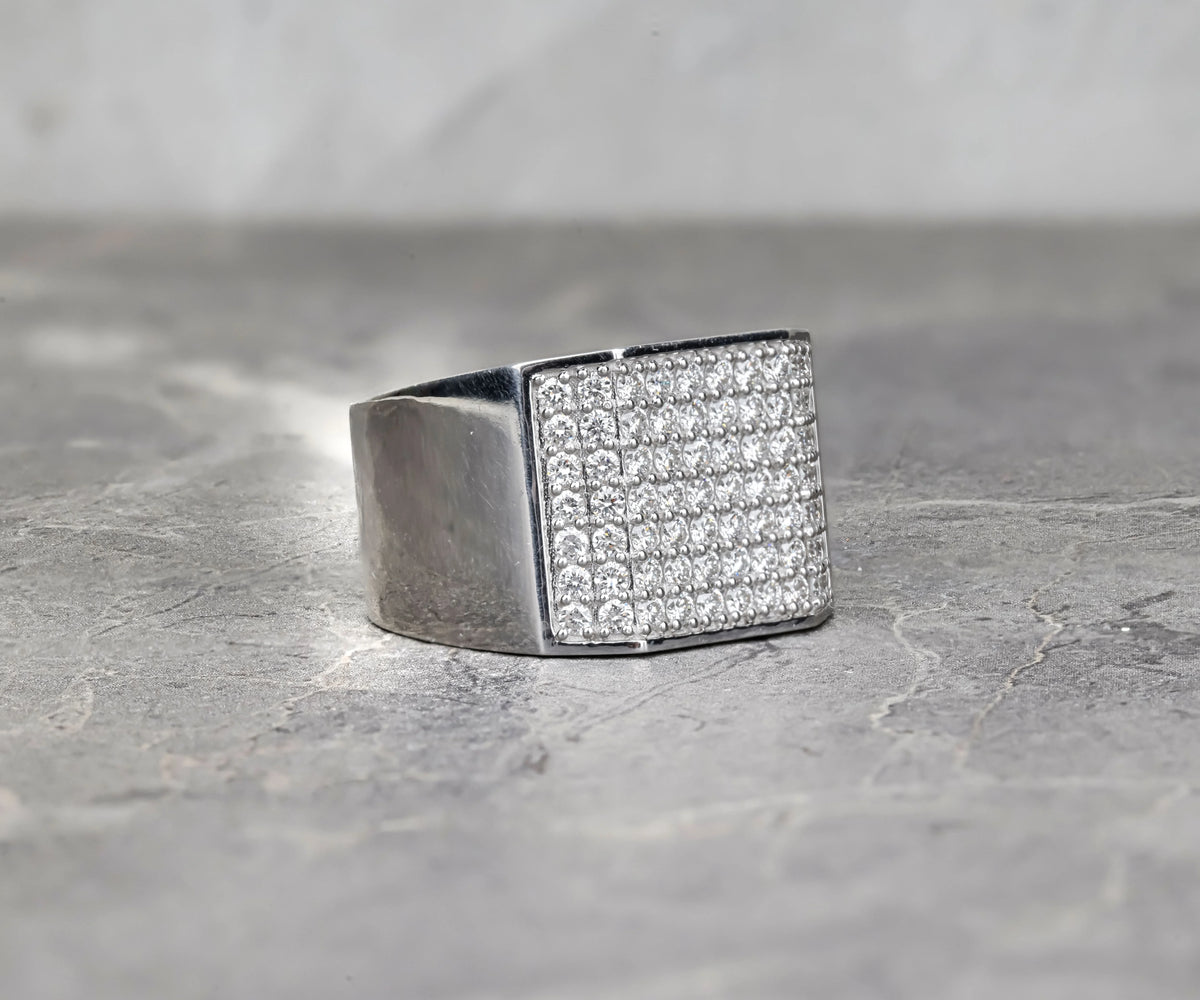 Men's Pavé Signet Round Shape Gemstone Wedding Ring