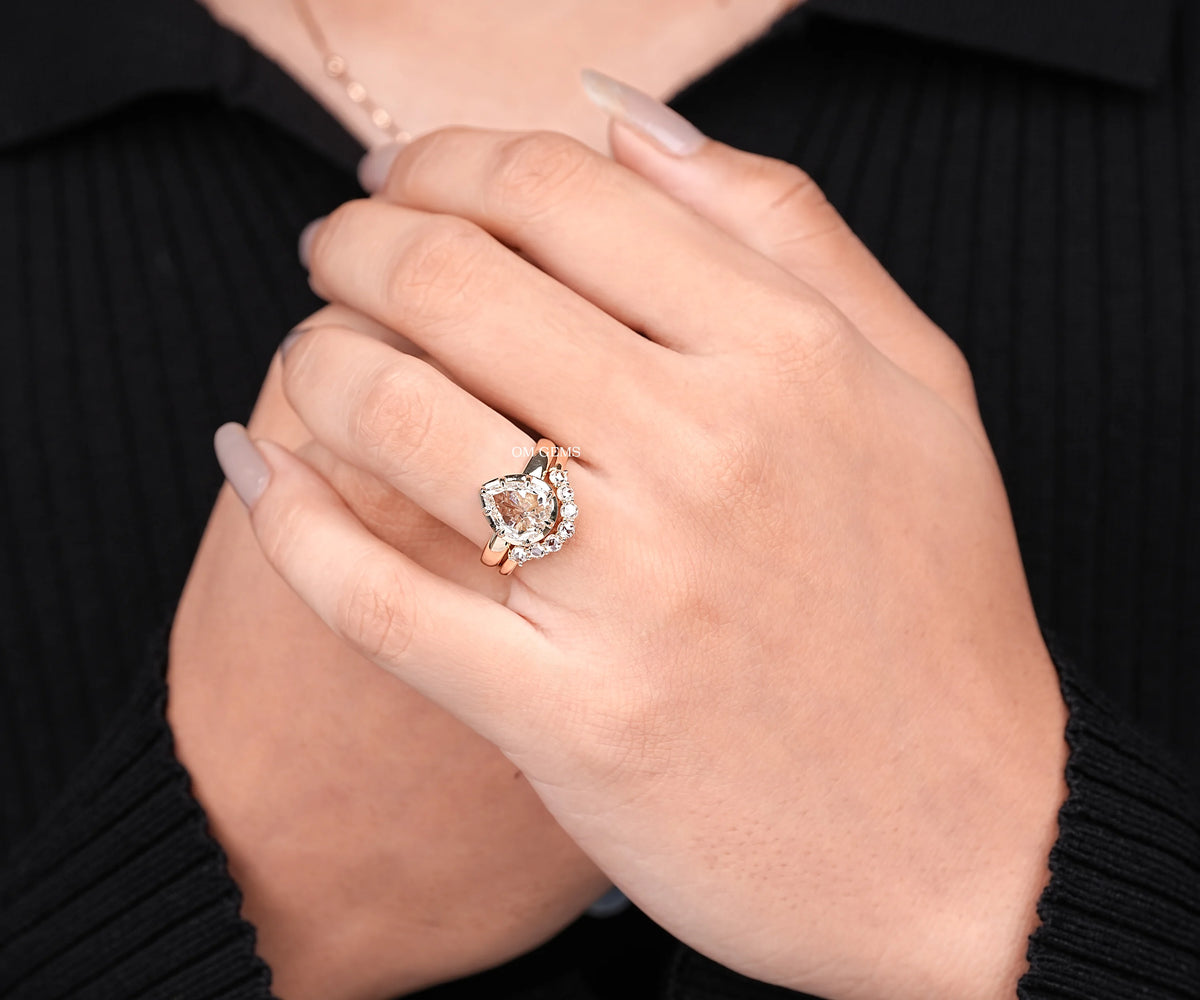Georgian Cut Pear Lab Diamond Bridal Ring Set