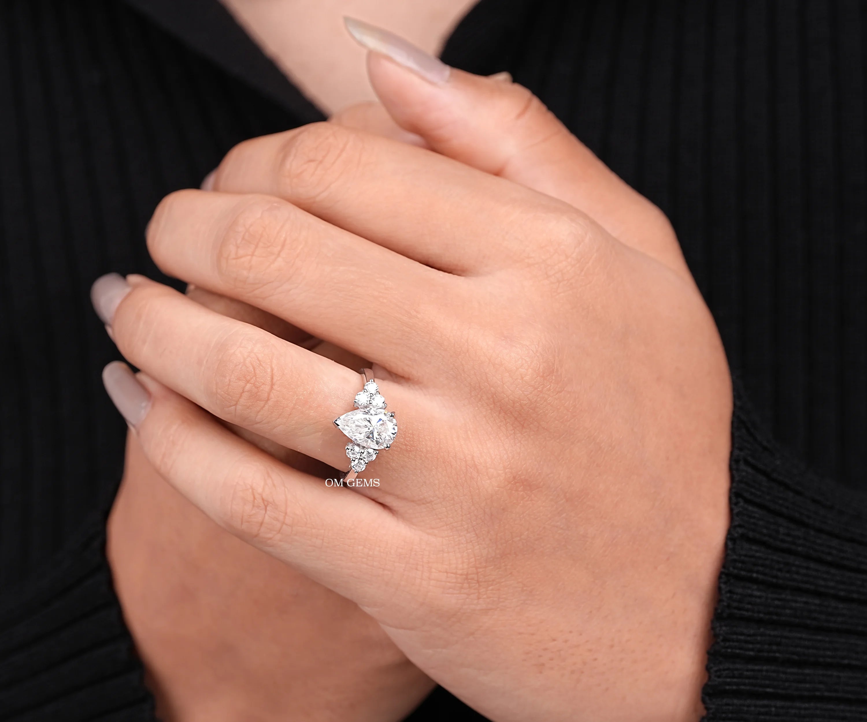 Pear Cut Lab Grown Diamond Cluster Engagement Ring