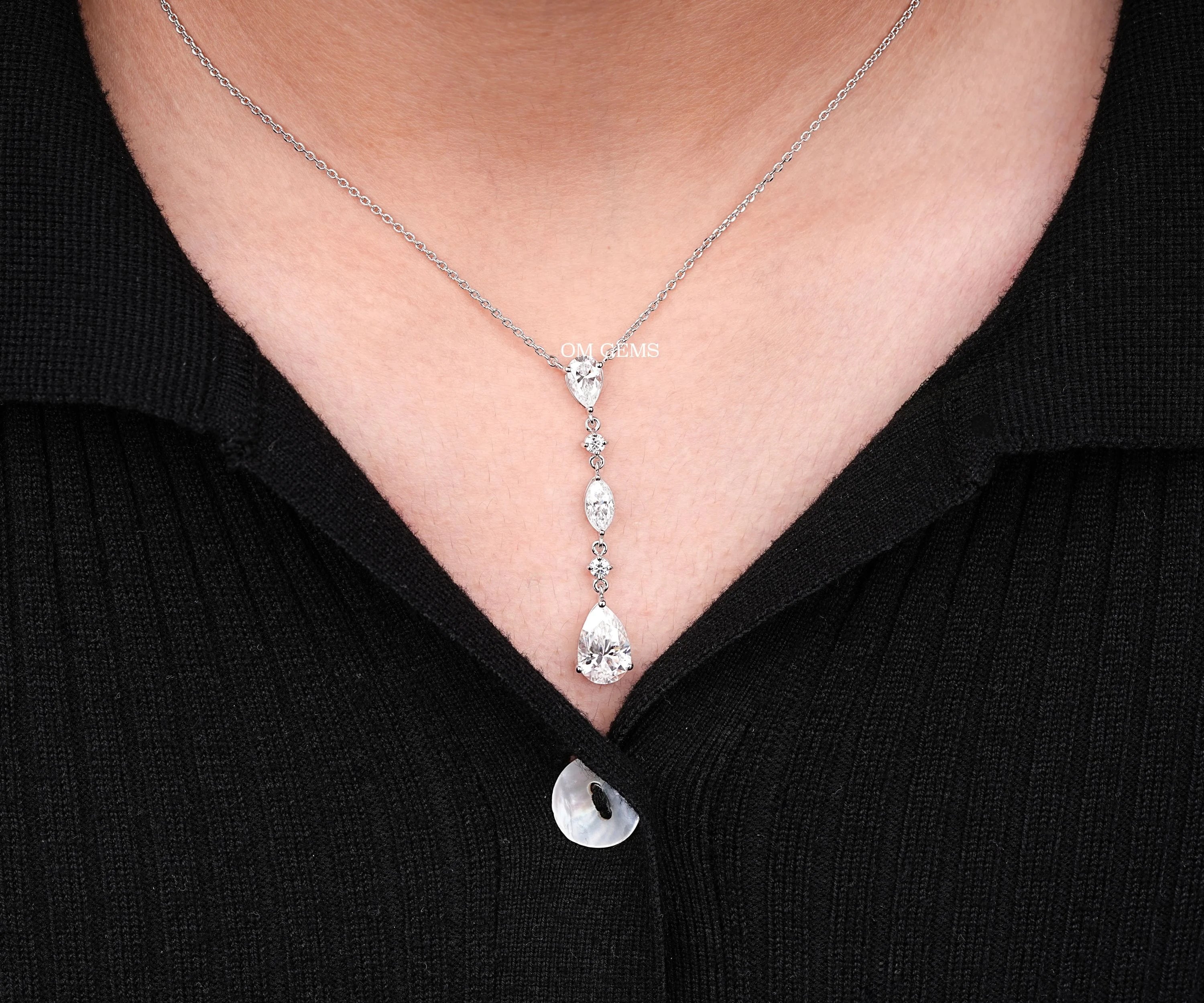 Pear Cut Lab Grown Diamond Teardrop Multistone Necklace