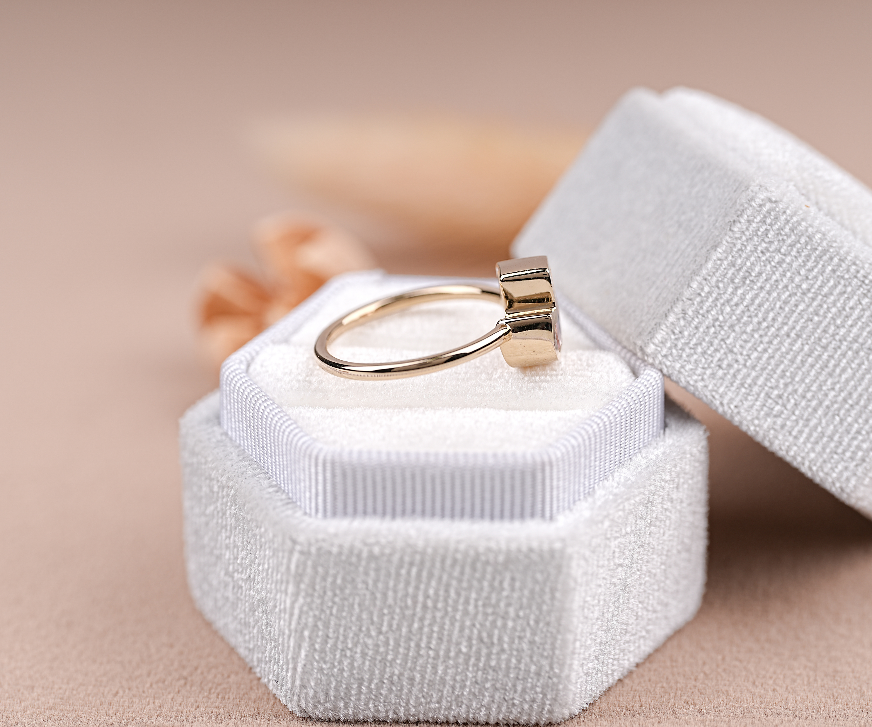 Pink J Alphabet Diamond Initial Ring In Yellow Gold