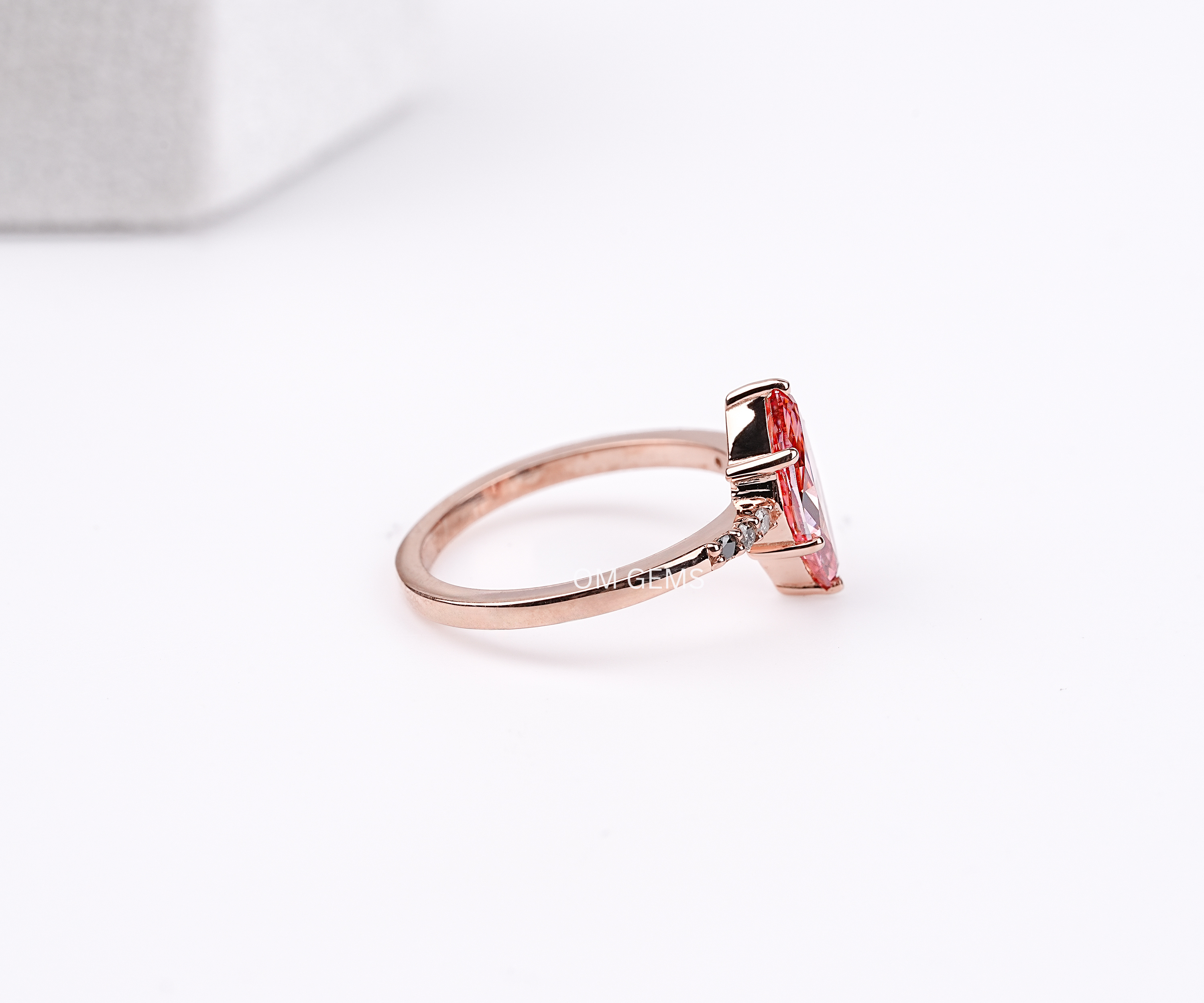 Pink Marquise Cut Lab Diamond Ring With round salt and Pepper Accent