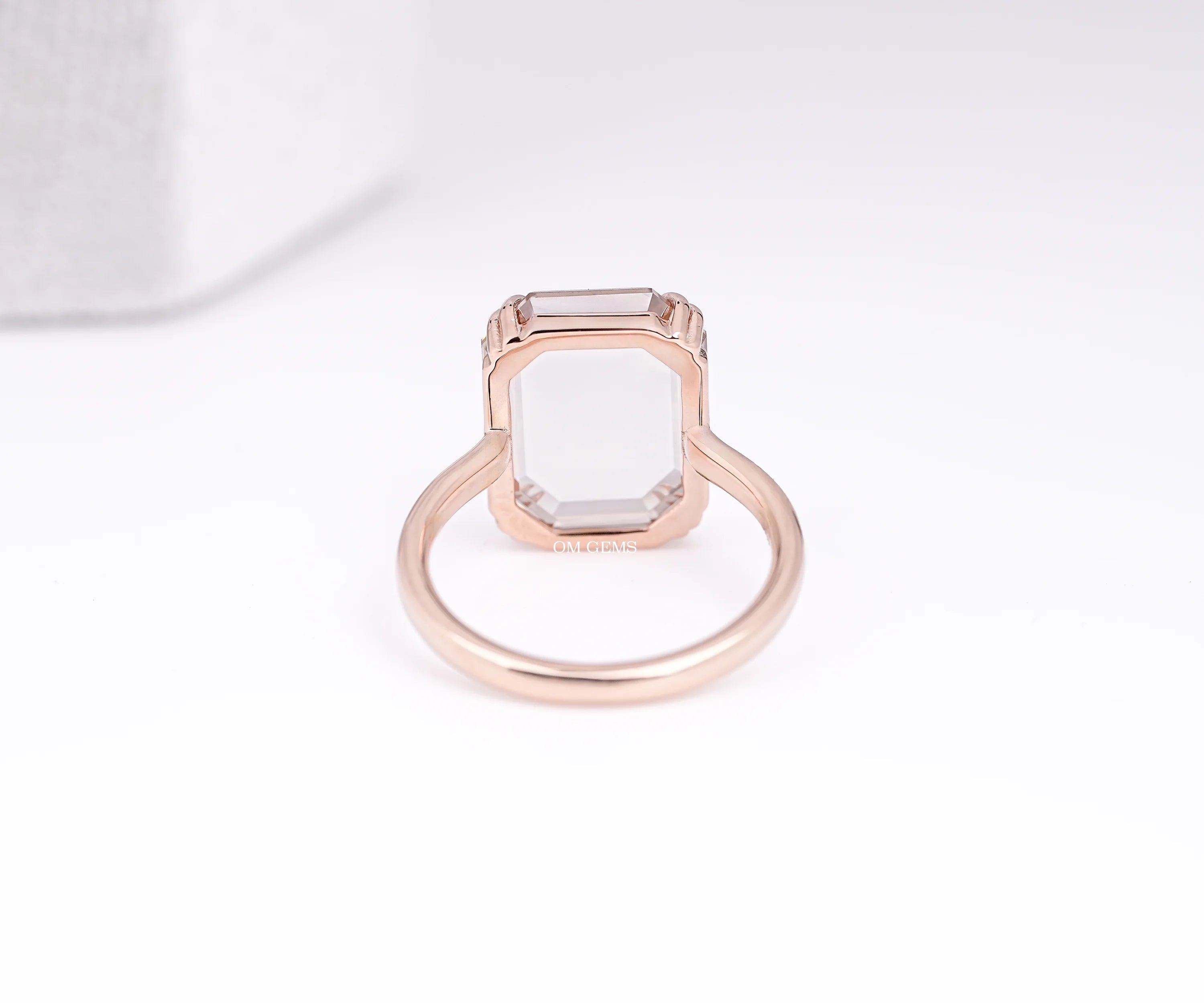 Portrait Cut Emerald Champagne Diamond Solitaire Ring