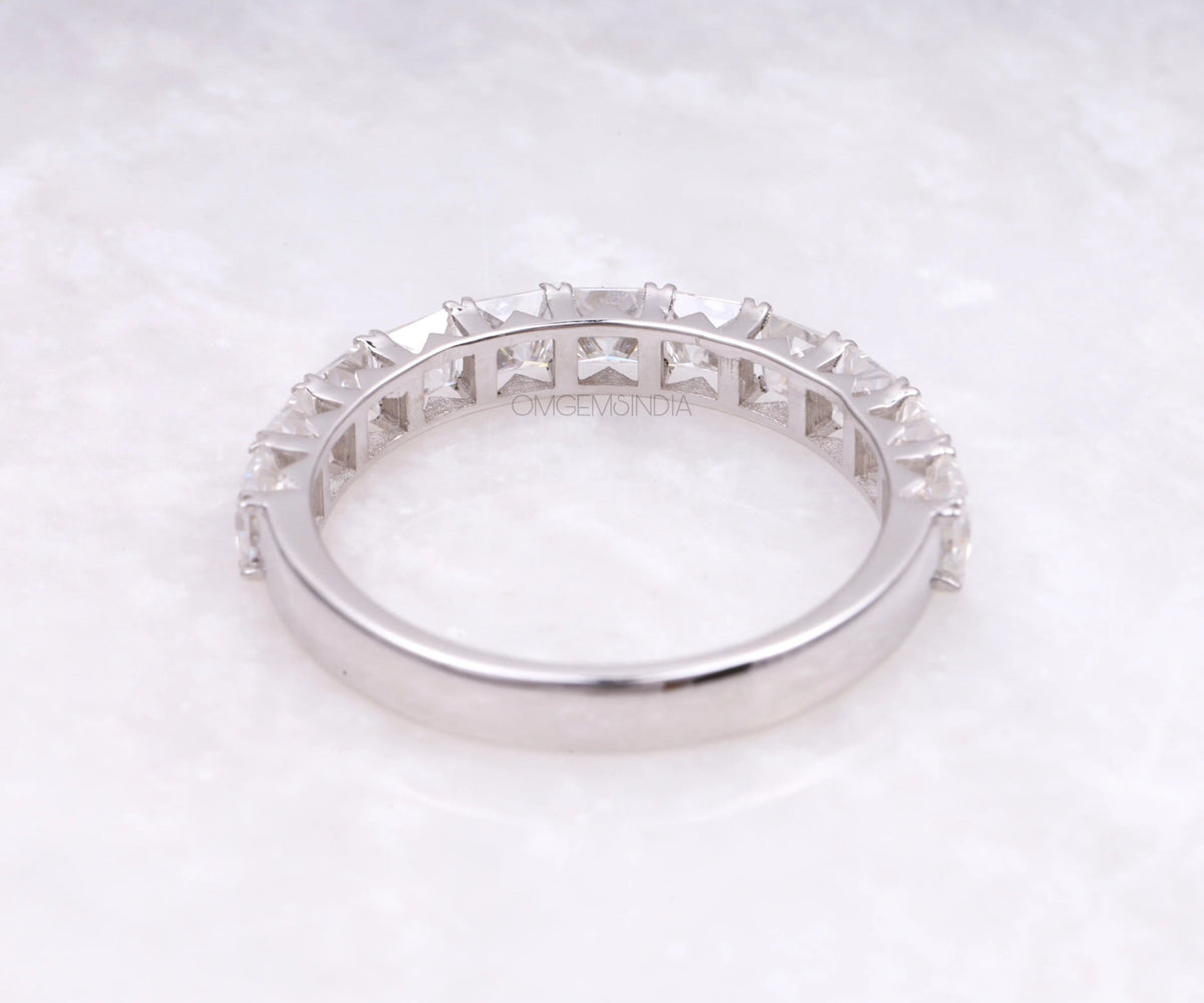 Half Eternity Princess Shape Gemstone Wedding Band