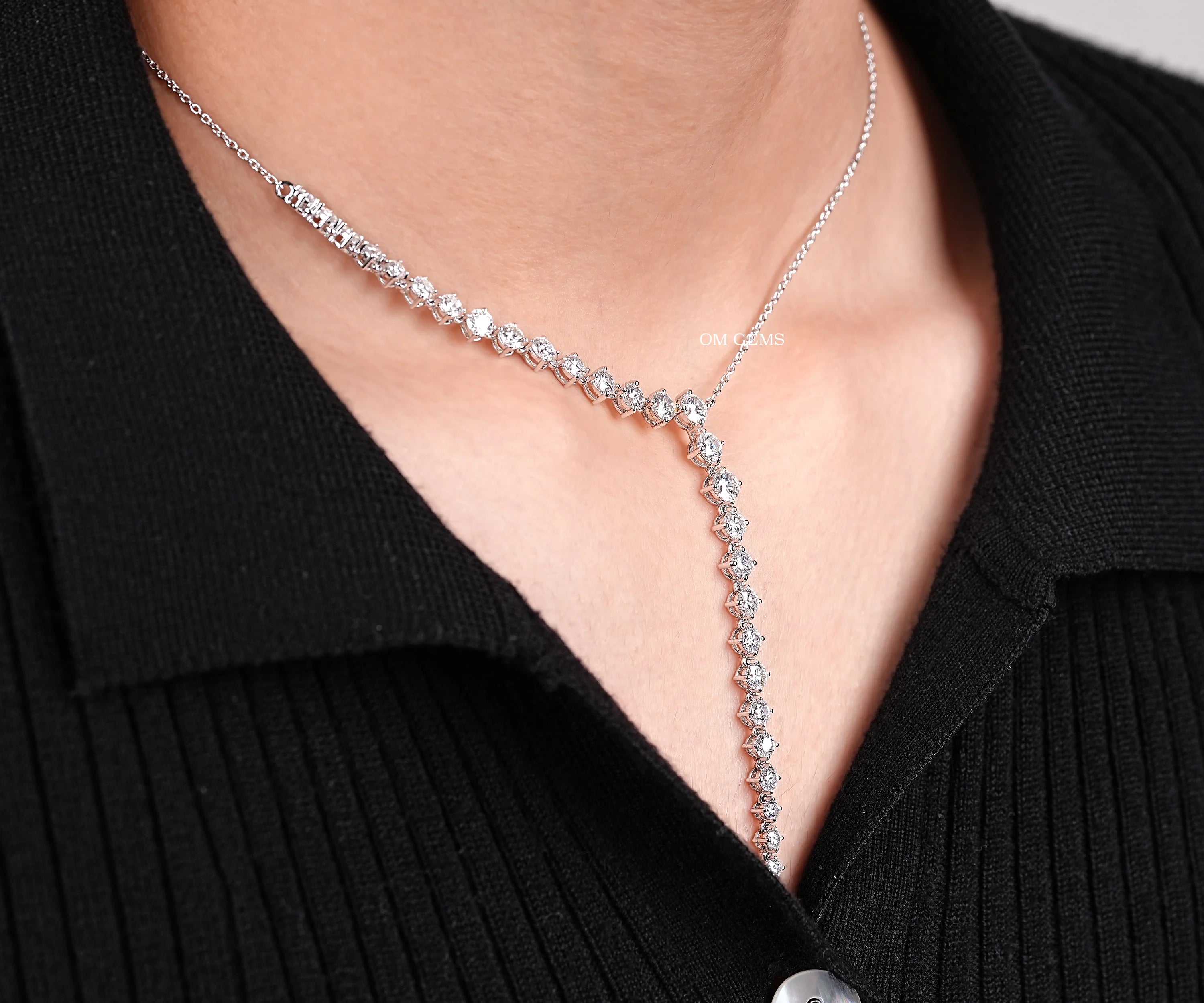 Round Diamond Y Collar Lariat Necklace