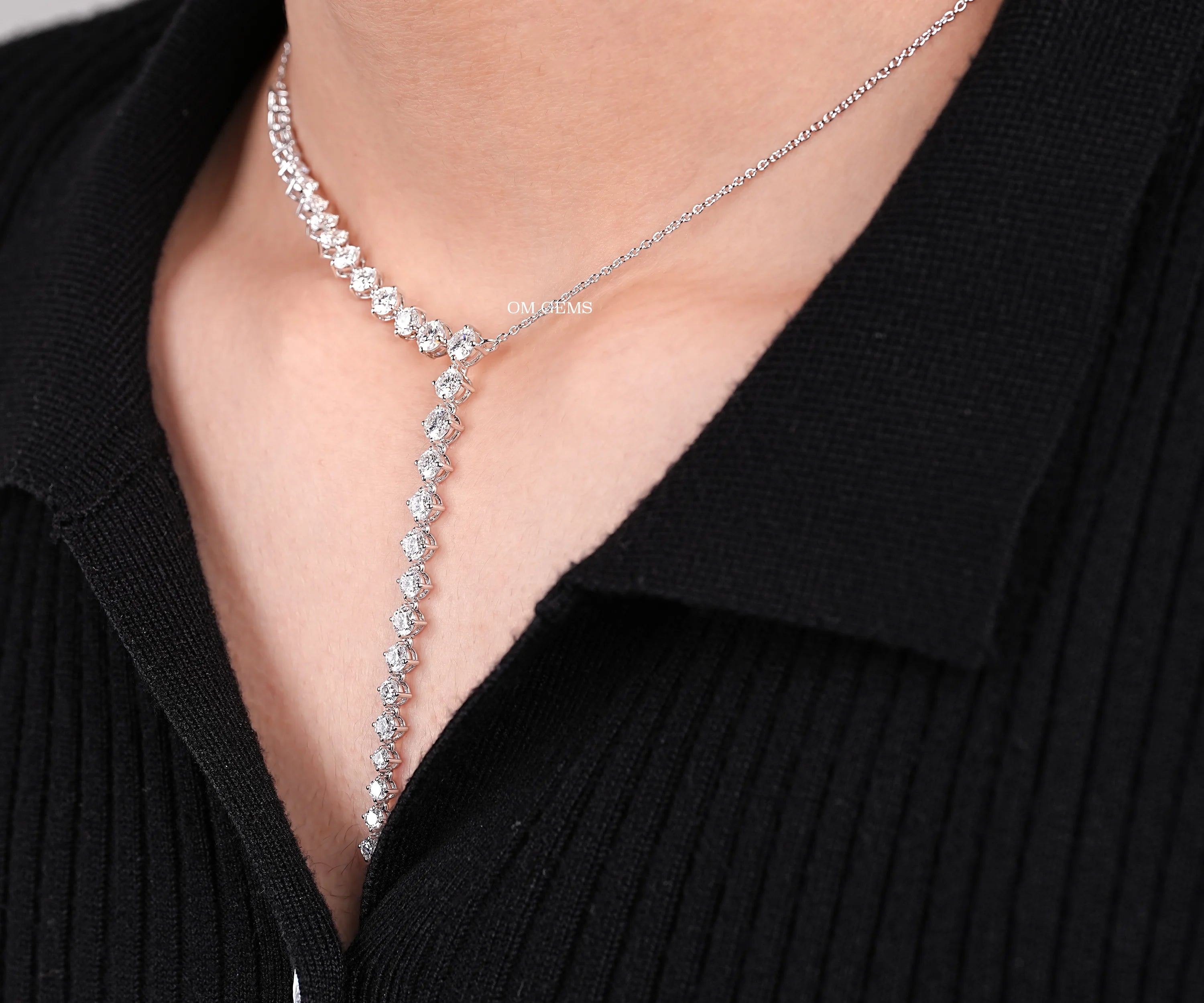 Round Diamond Y Collar Lariat Necklace