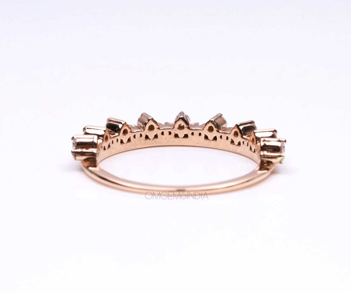 Crown Style Half Eternity Round Shape Lab Diamond Wedding Band