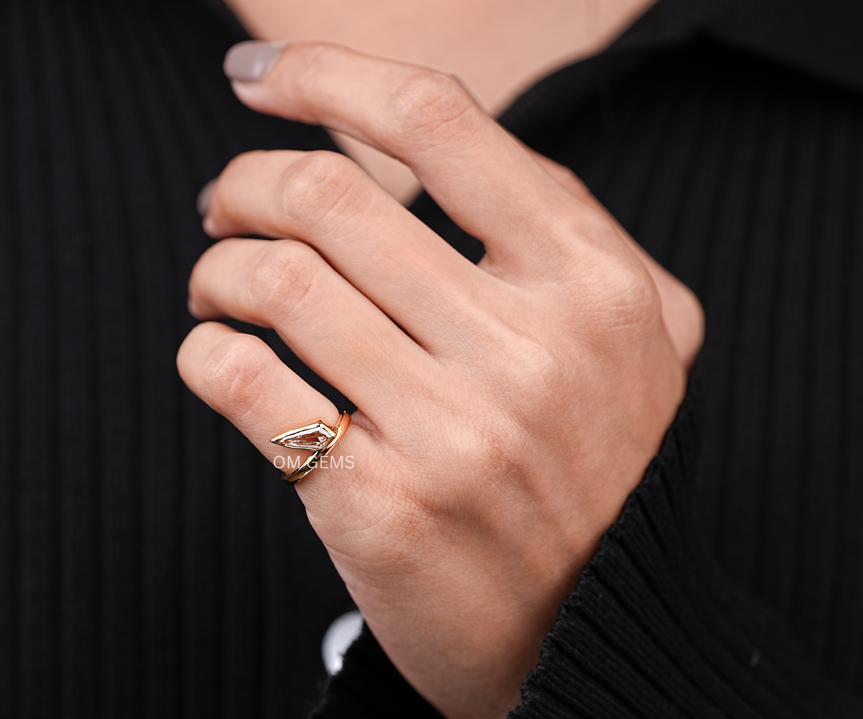 Bezel Set Shield Cut Lab Grown Diamond Ring
