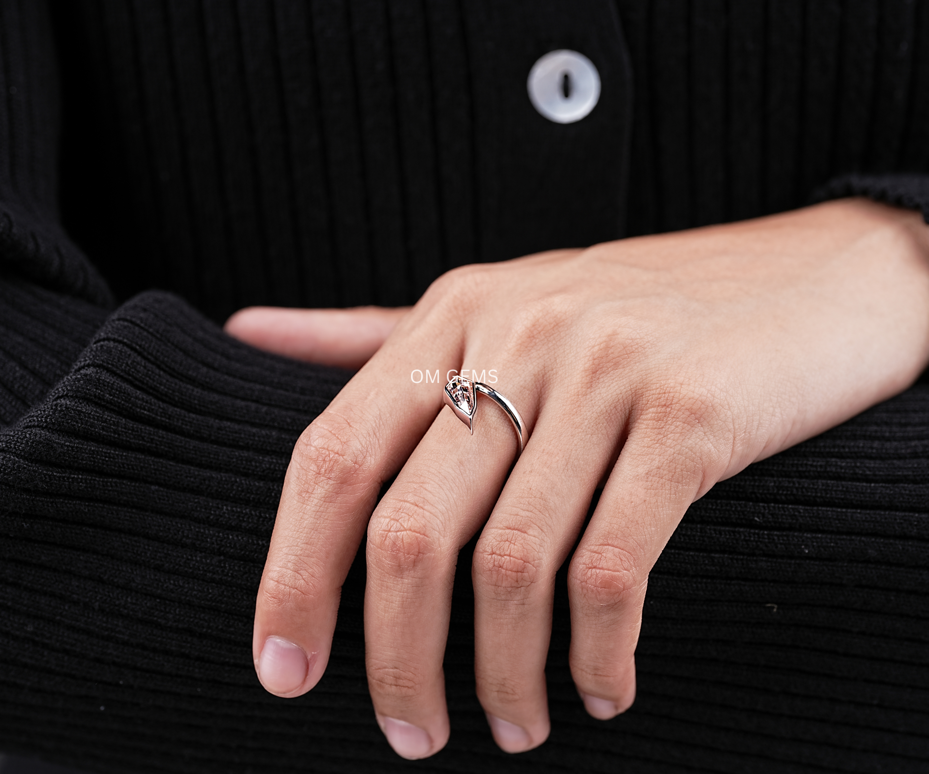 Bezel Set Champagne Shield Cut Lab Grown Diamond Ring