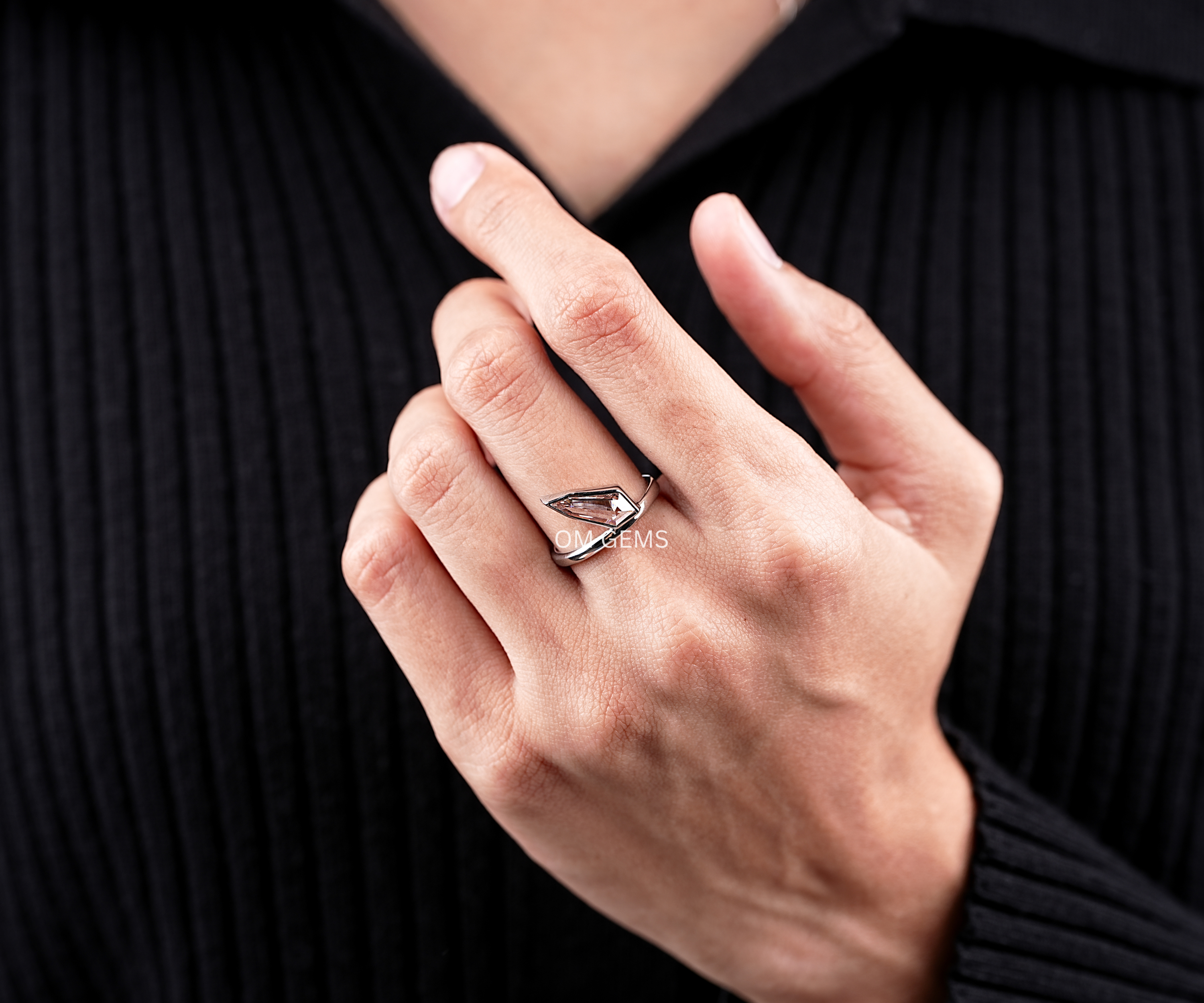 Shield Cut Bezel Set Ring For Women