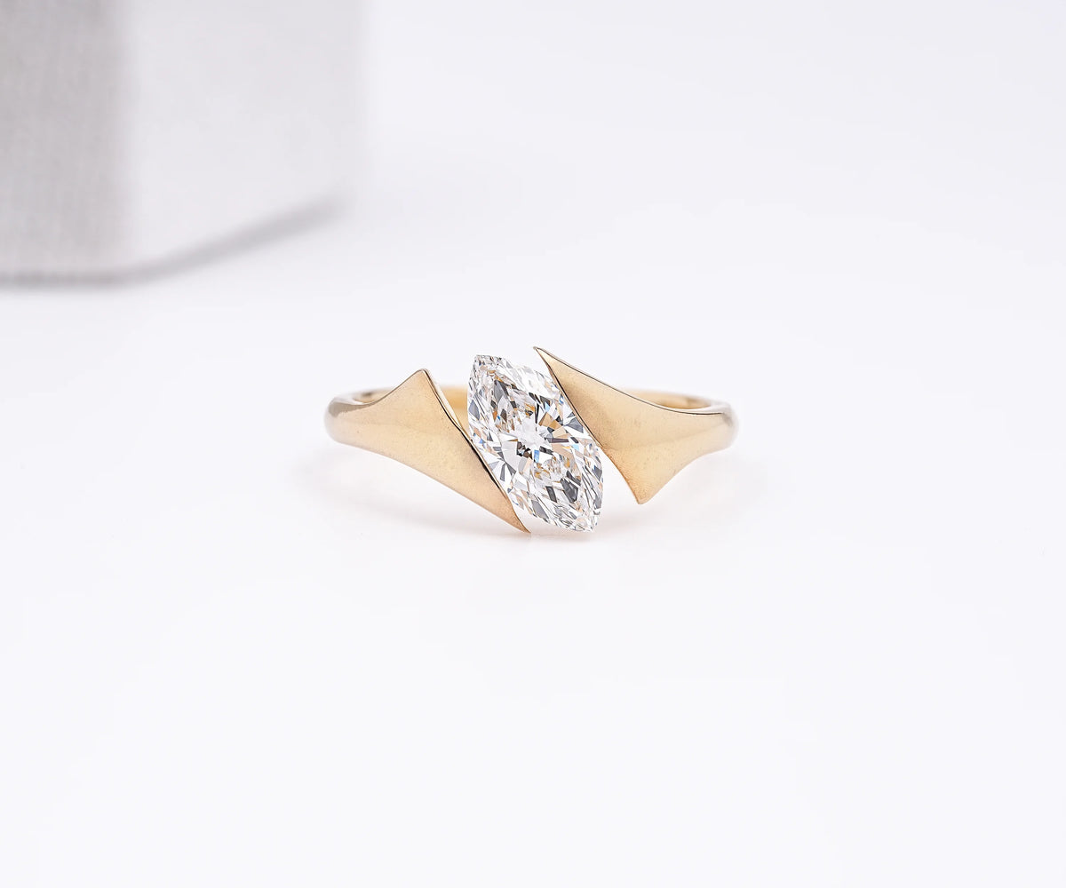 Marquise Shape Lab Grown Diamond Solitaire Bypass Engagement Ring