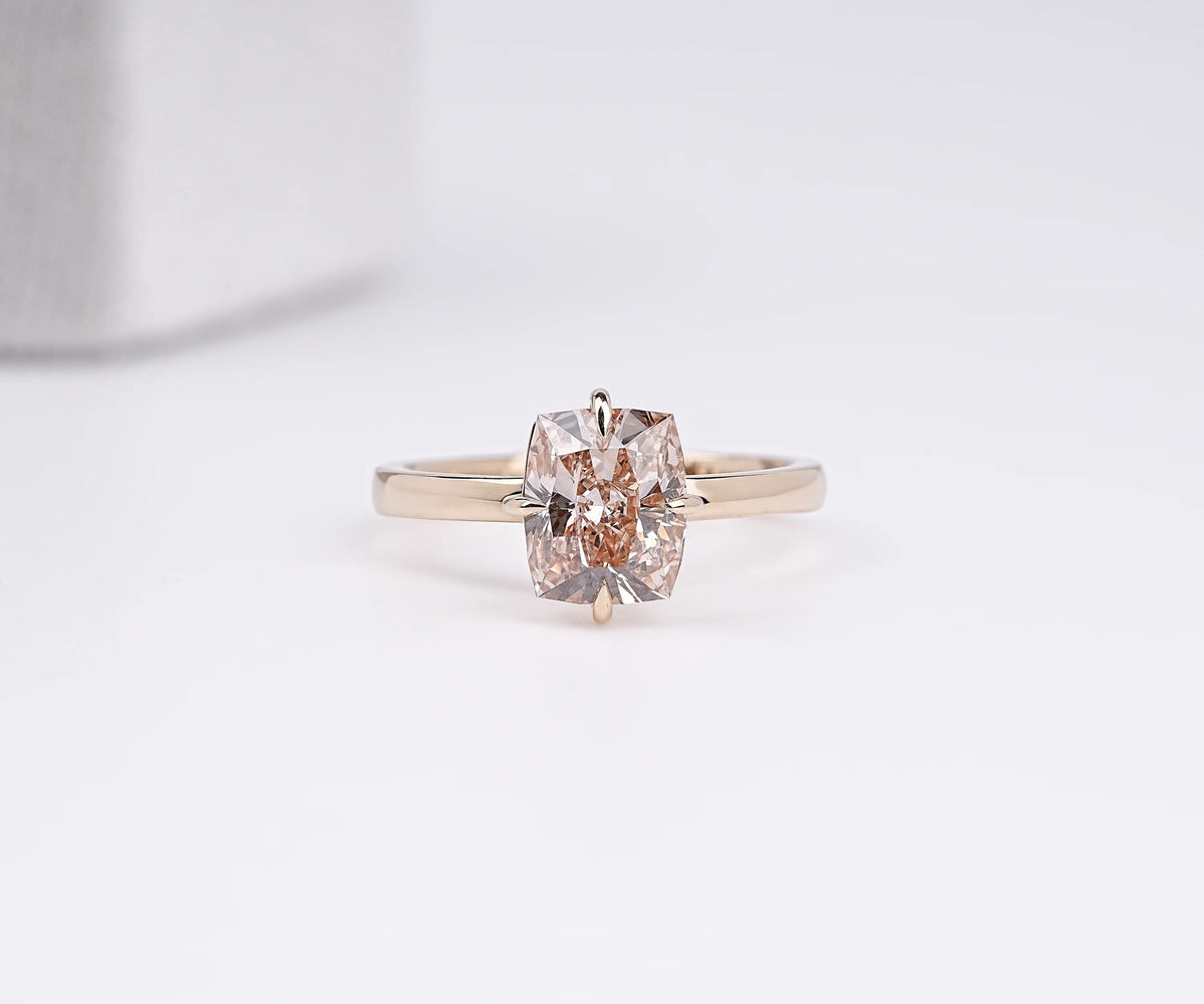 Solitaire Fancy Champagne Cushion Shape Lab Diamond Engagement Ring