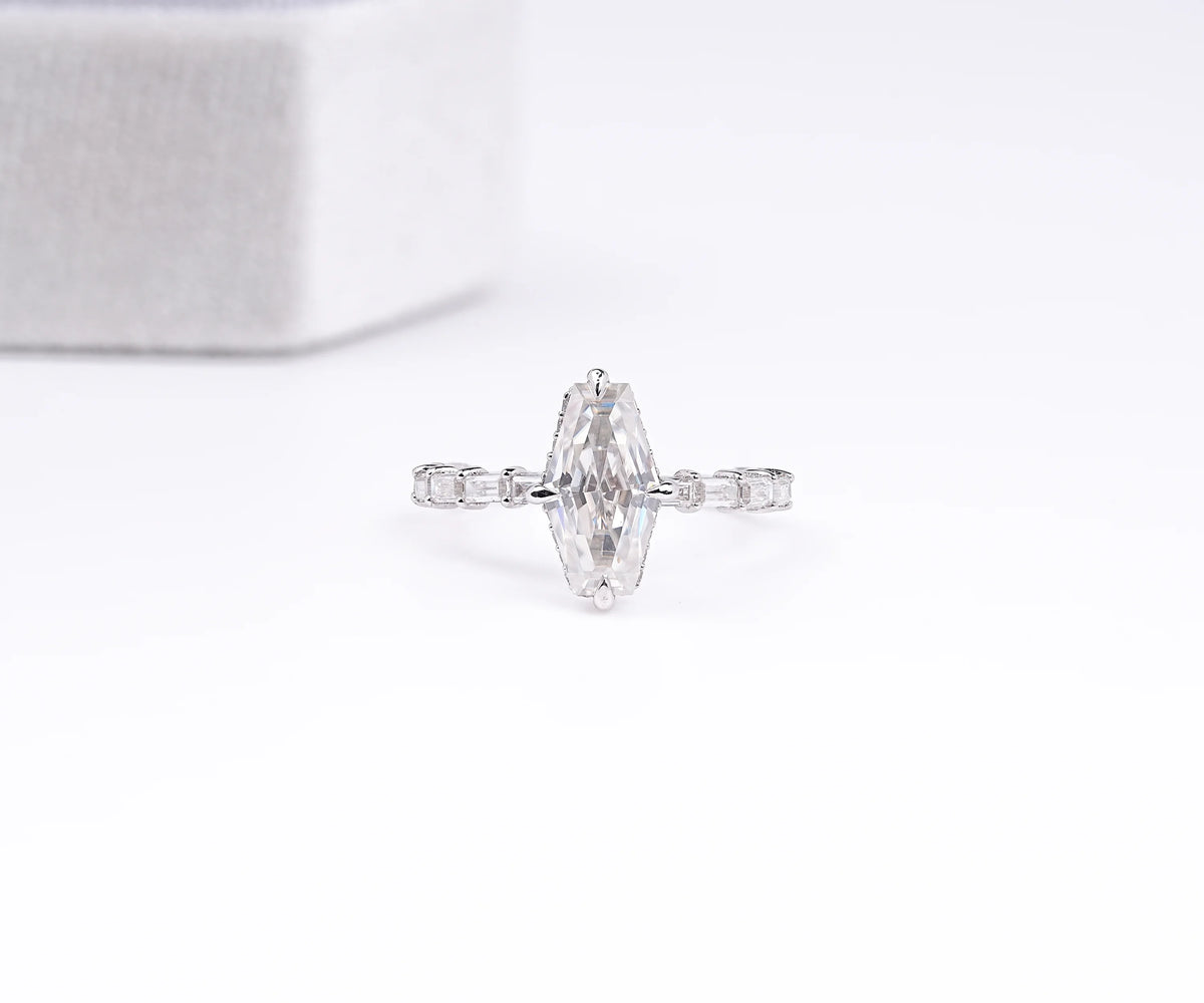 Solitaire Hidden Halo Antique Lozenge Shape Lab Diamond Engagement Ring