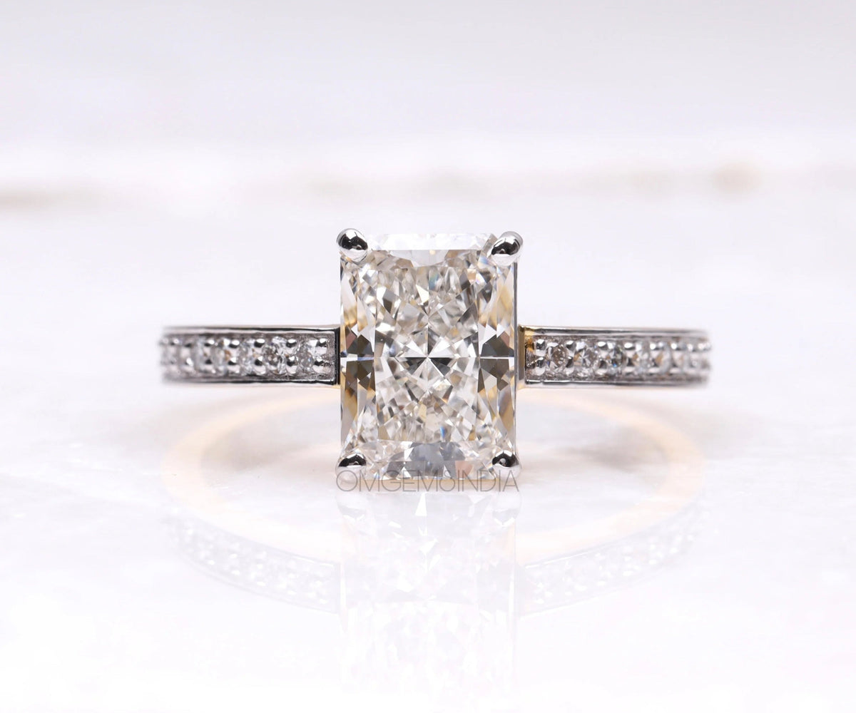 Solitaire Pavé Emerald Shape Lab Diamond Engagement Ring