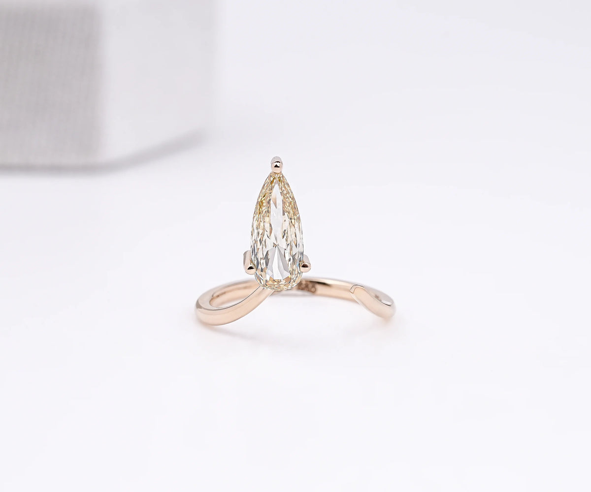 Solitaire Spiral Open Cuff Fancy Yellow Pear Rose Cut Lab Diamond Engagement Ring