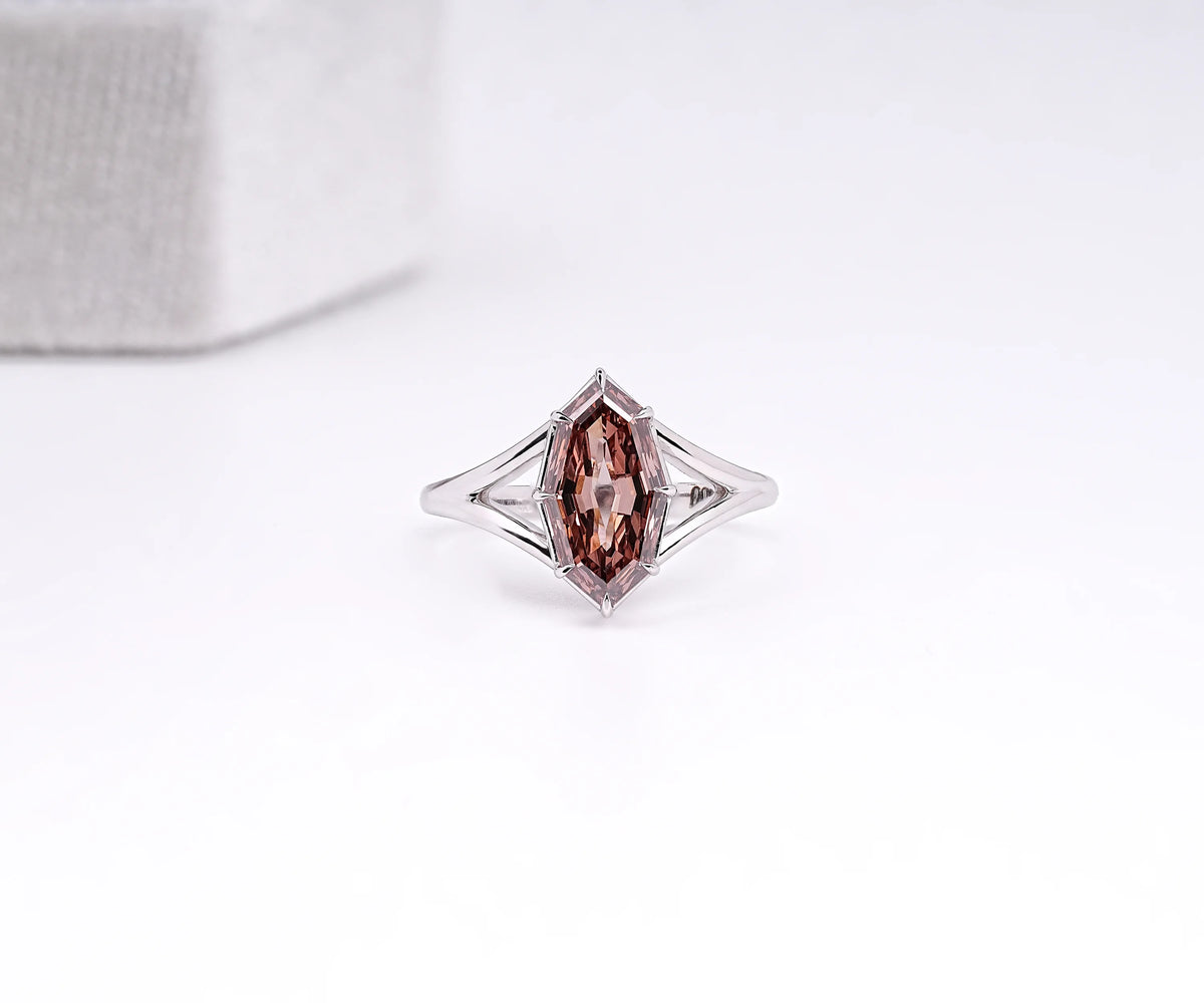 Solitaire Split Shank Fancy Champagne Marquise Shape Lab Diamond Engagement Ring