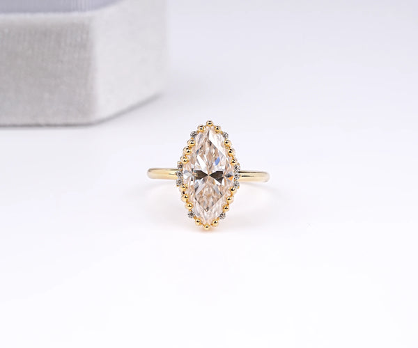 Solitaire Tulip Basket Marquise Shape Lab Diamond Engagement Ring