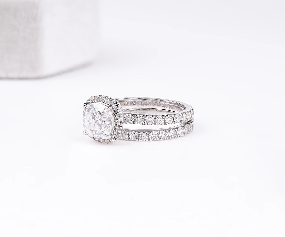 Halo Bridal Set Square Cushion Shape Lab Diamond Engagement Ring