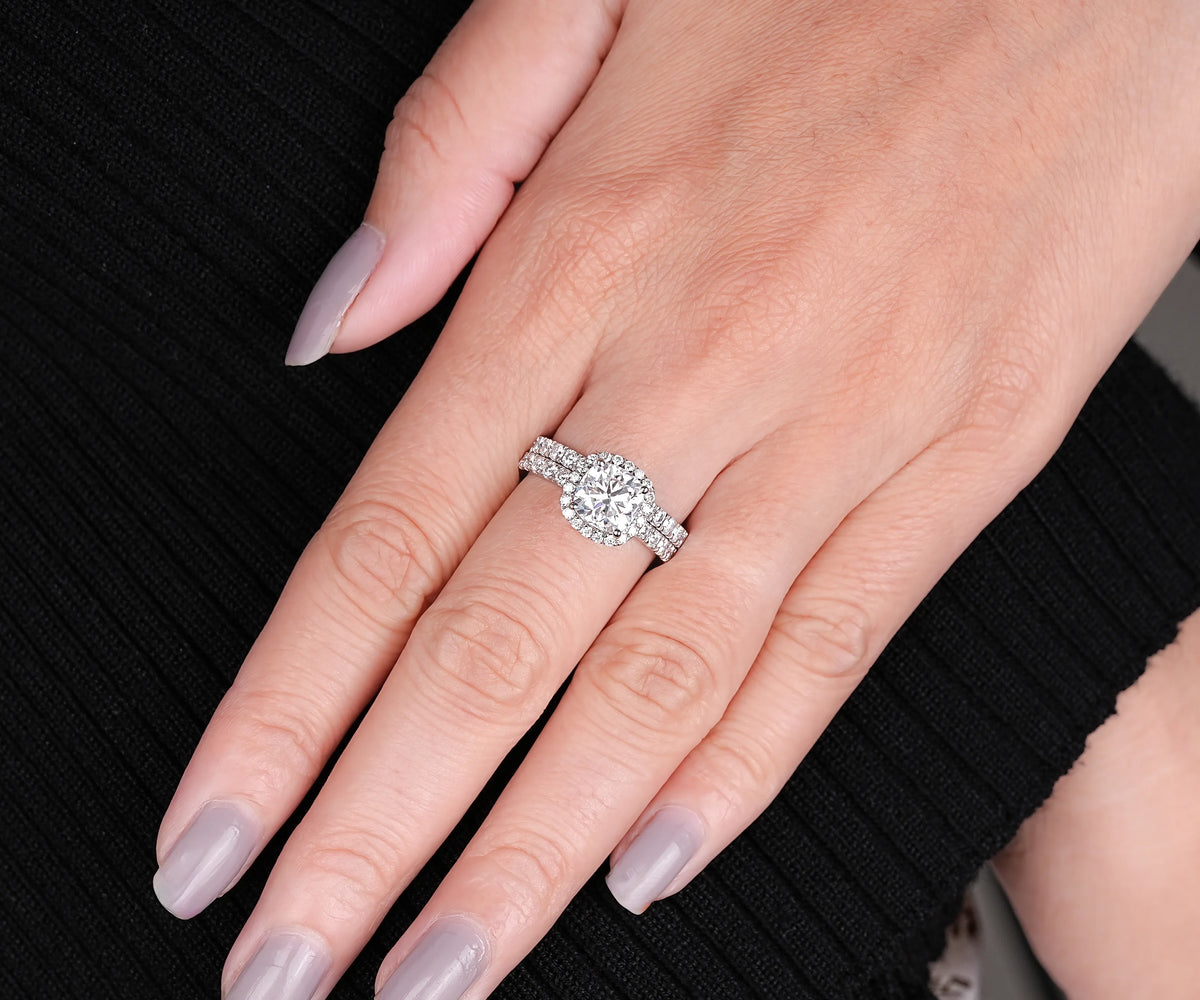 Halo Bridal Set Square Cushion Shape Lab Diamond Engagement Ring