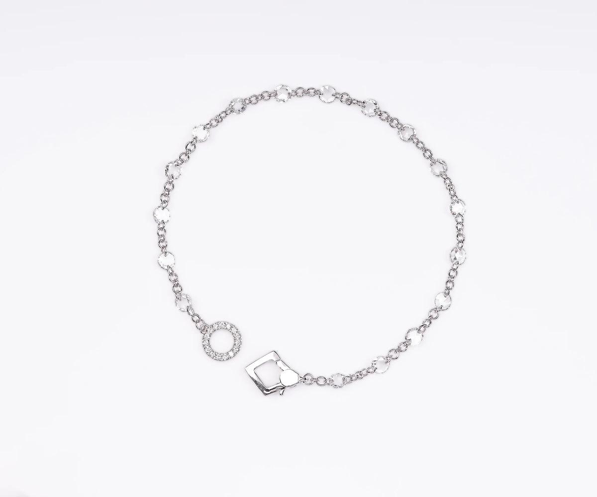 Station Round Shape Rose Cut Lab Diamond Gift for Her Bracelet