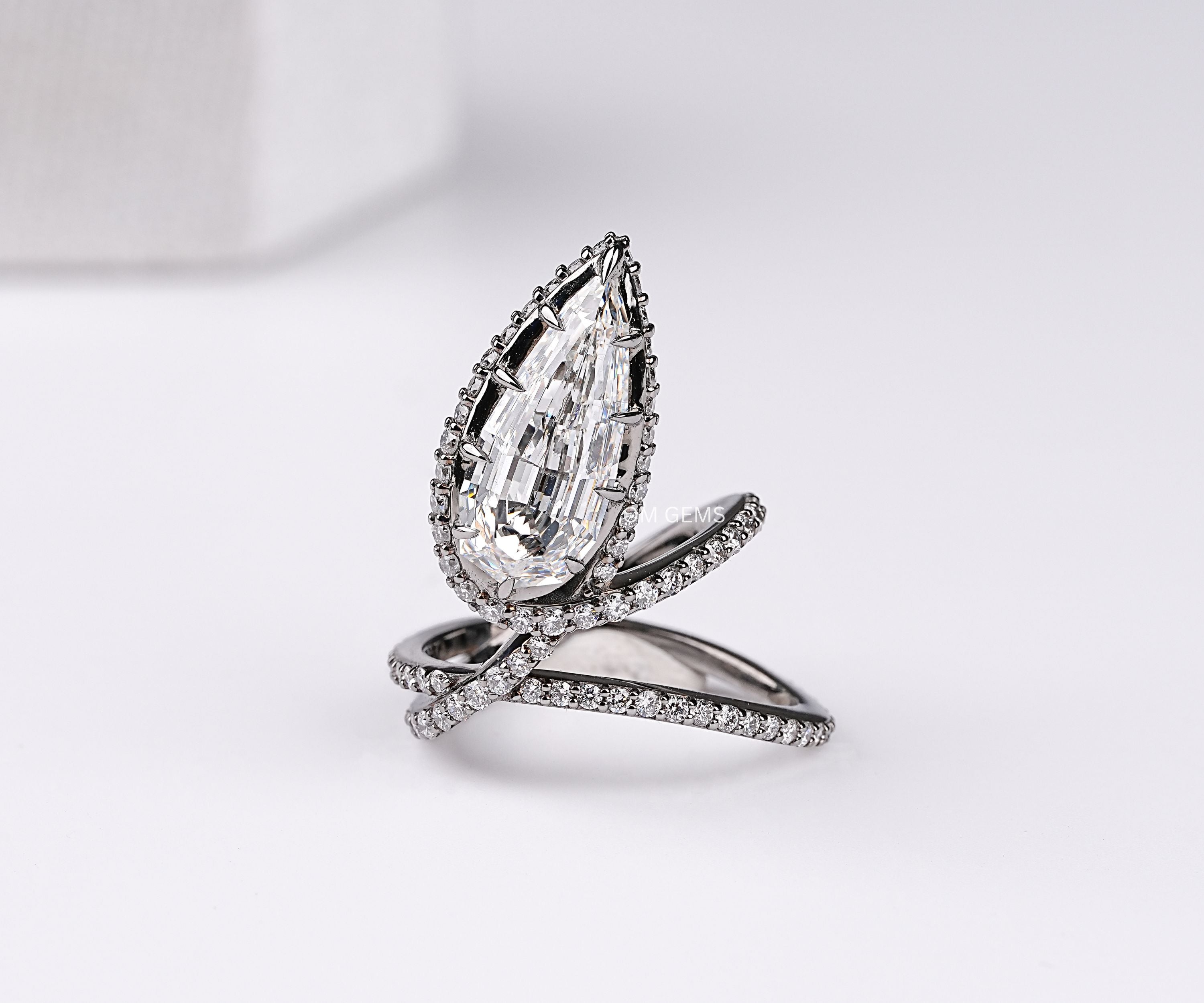 Step Cut Pear Lab Grown Diamond Open Wrap Serpent Ring