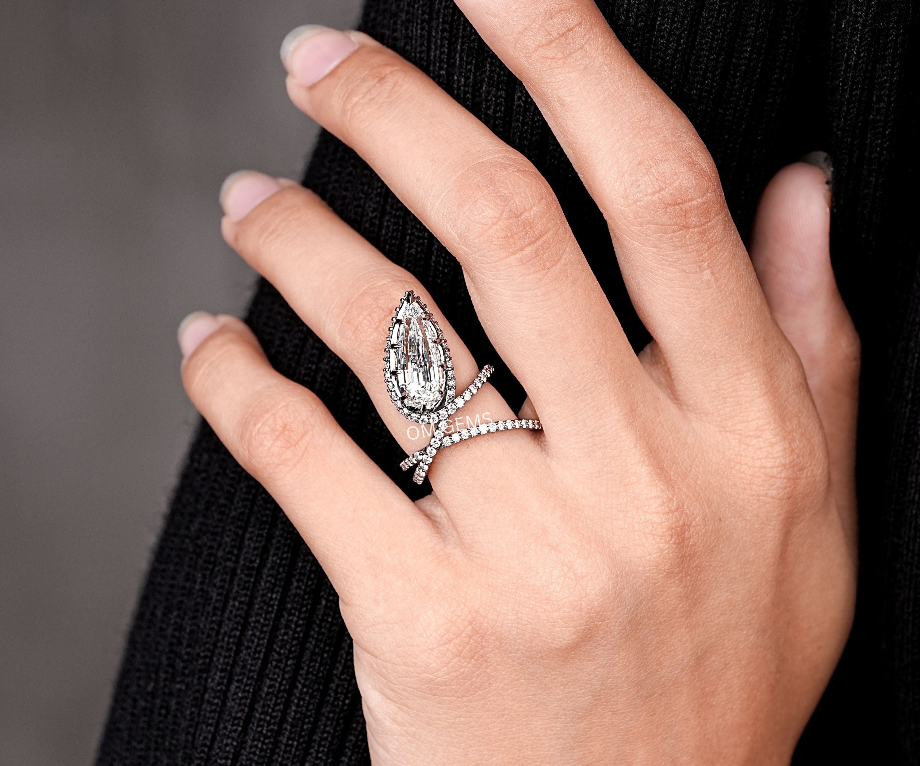 Step Cut Pear Diamond Open Wrap Serpent Ring