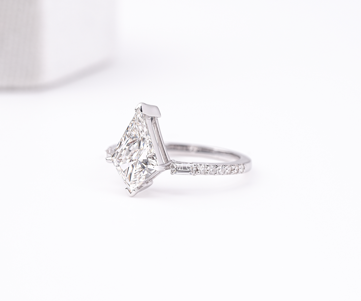 Kite Cut Lab Diamond Three Stone Accent Set Ring