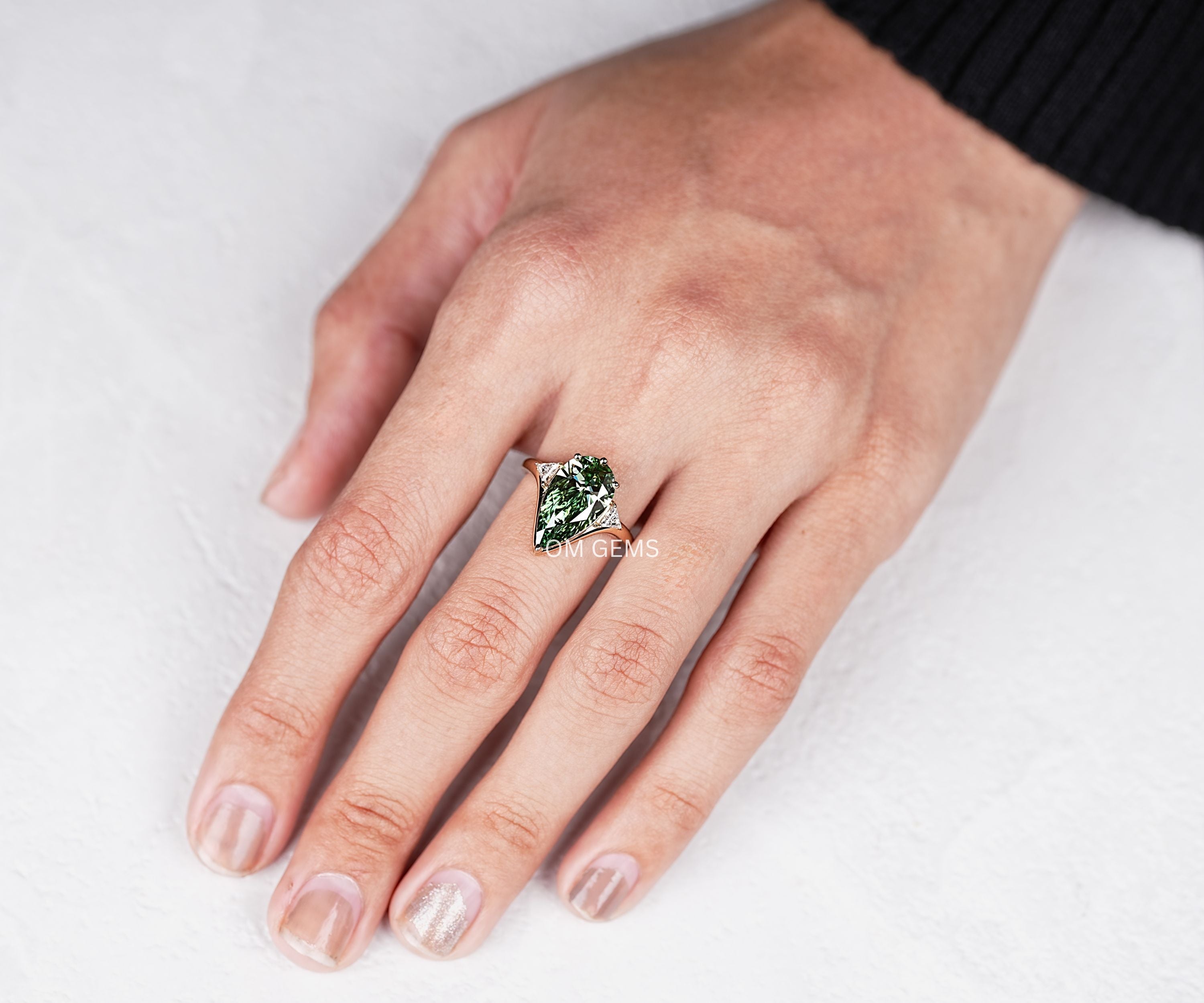 Green Pear Shaped Engagement Ring