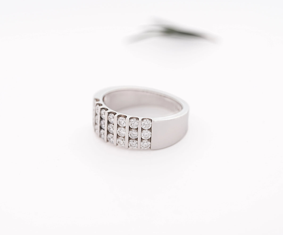 Channel Set Triple Row Round Shape Gemstone Wedding Band