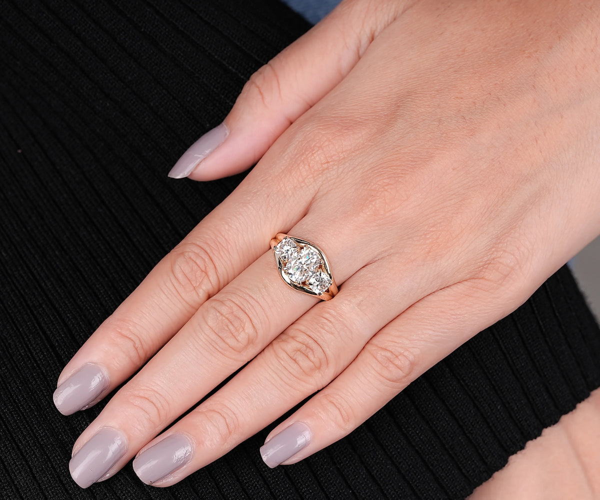 Three Stone Split Shank Oval Shape Lab Diamond Engagement Ring