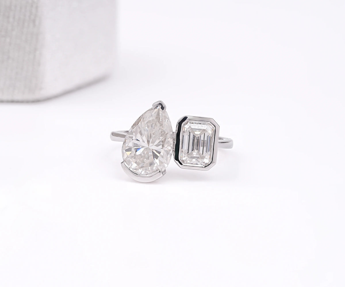 Toi Et Moi Bezel Pear and Emerald Shape Lab Diamond Engagement Ring