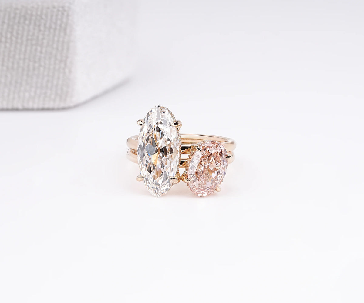 Toi Et Moi Hidden Halo Fancy Pink Oval and White Moval Lab Diamond Engagement Ring
