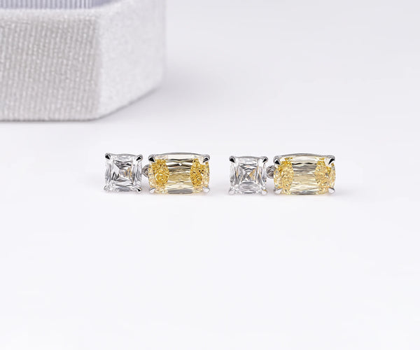 Toi Et Moi White and Fancy Yellow Cushion Shape Lab Diamond Drop Earrings