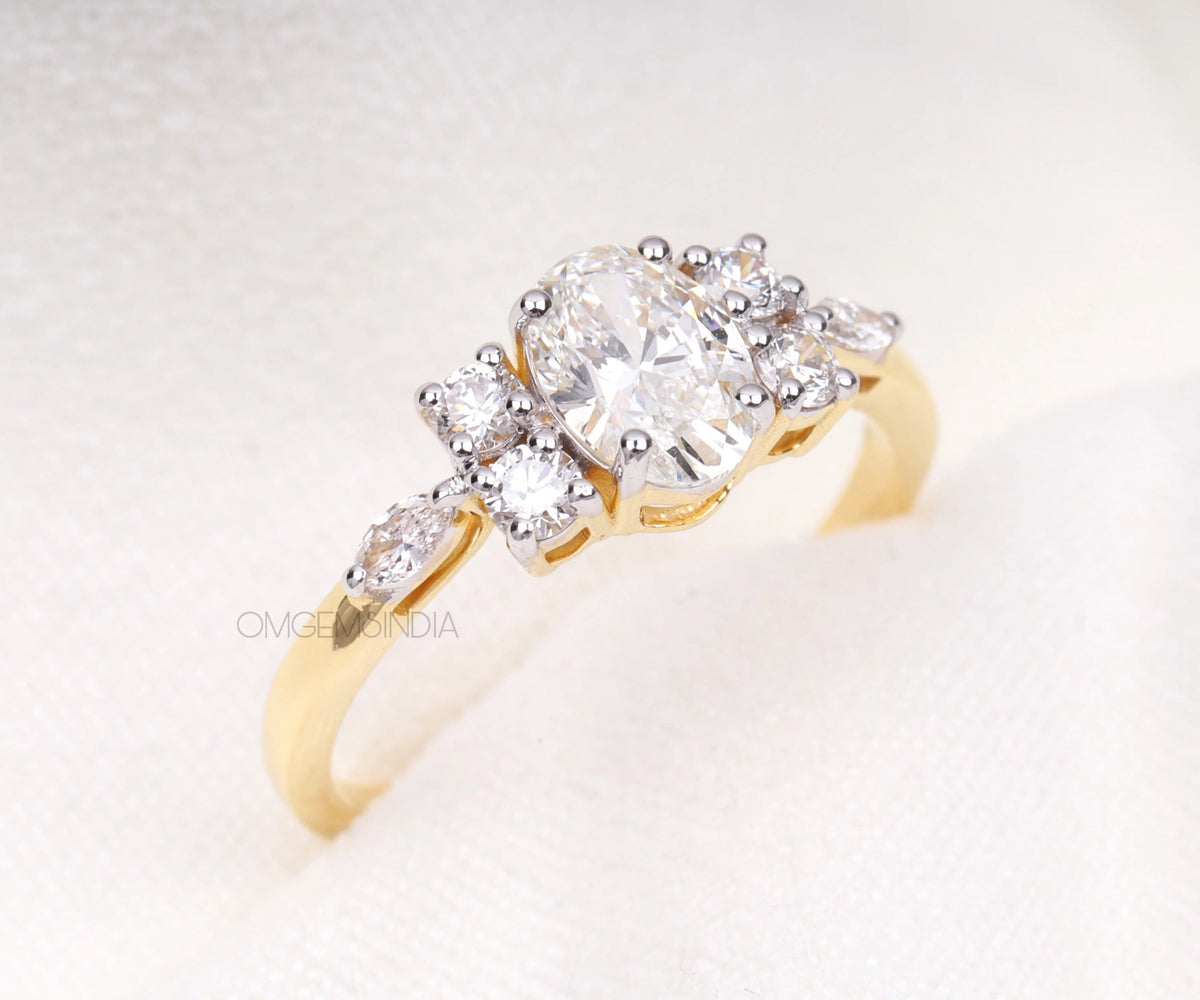 Cluster Oval Round and Marquise Lab Diamond Engagement Ring
