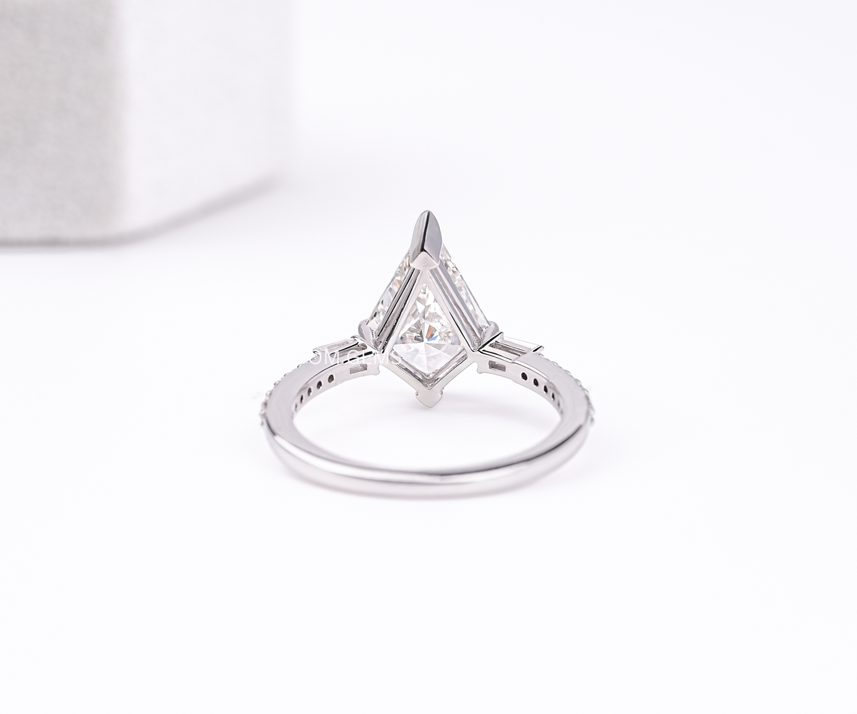 Kite Cut Lab Diamond Three Stone Accent Set Ring