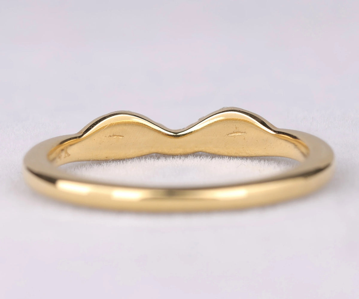 Curved Chevron Pavé Round Gemstone Wedding Band
